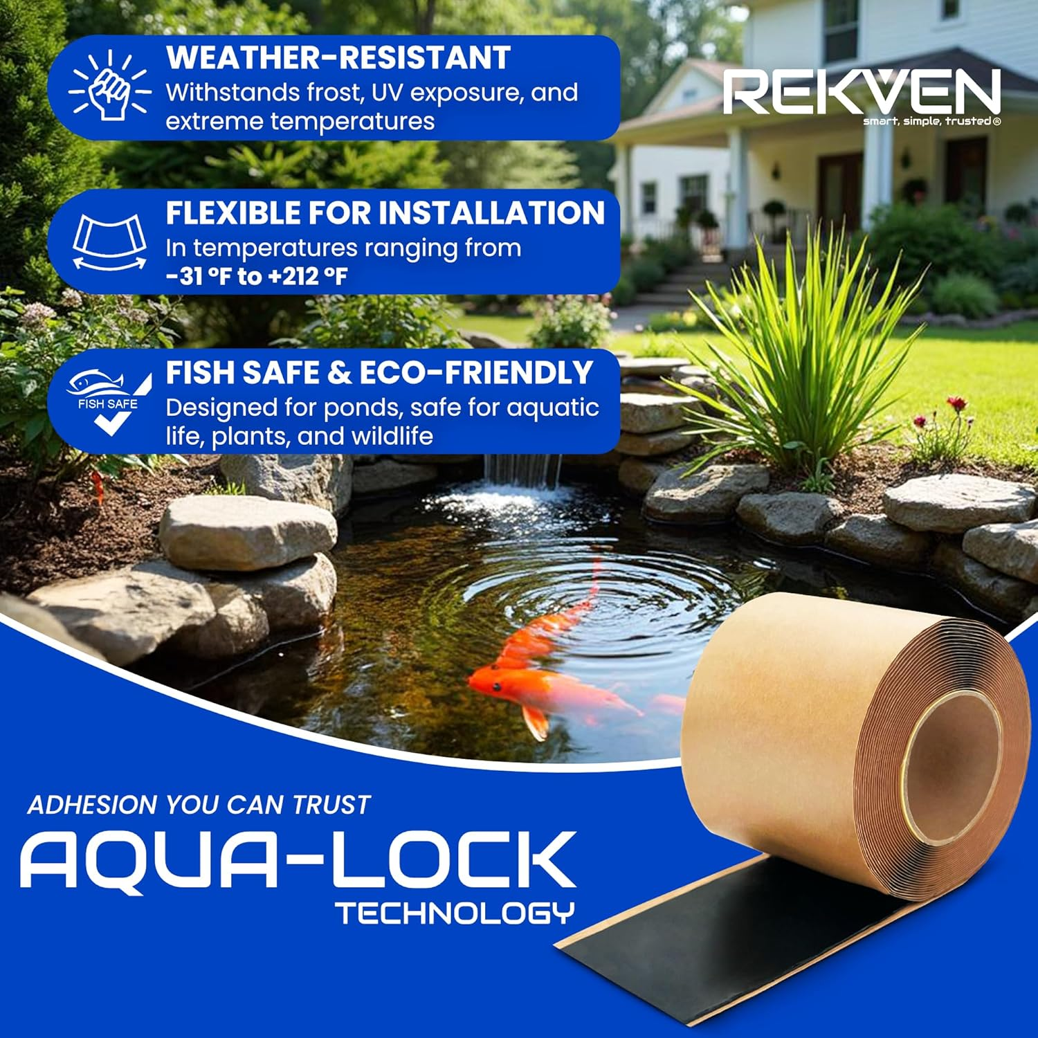 REKVEN - Pond Liner Seam Tape, Double Sided Butyl Adhesive, 3" X 30'
