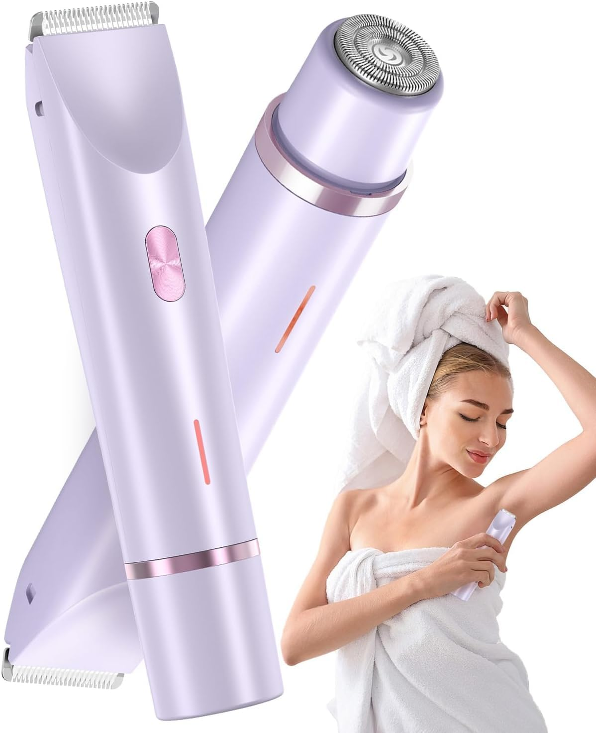 Electric Lady Shaver for Women, 2 in 1 Bikini Trimmer Women Wet and Dry, IPX7 Waterproof Rechargeable Electric Razor for Bikini Underarms Legs Arms Body Face(White)