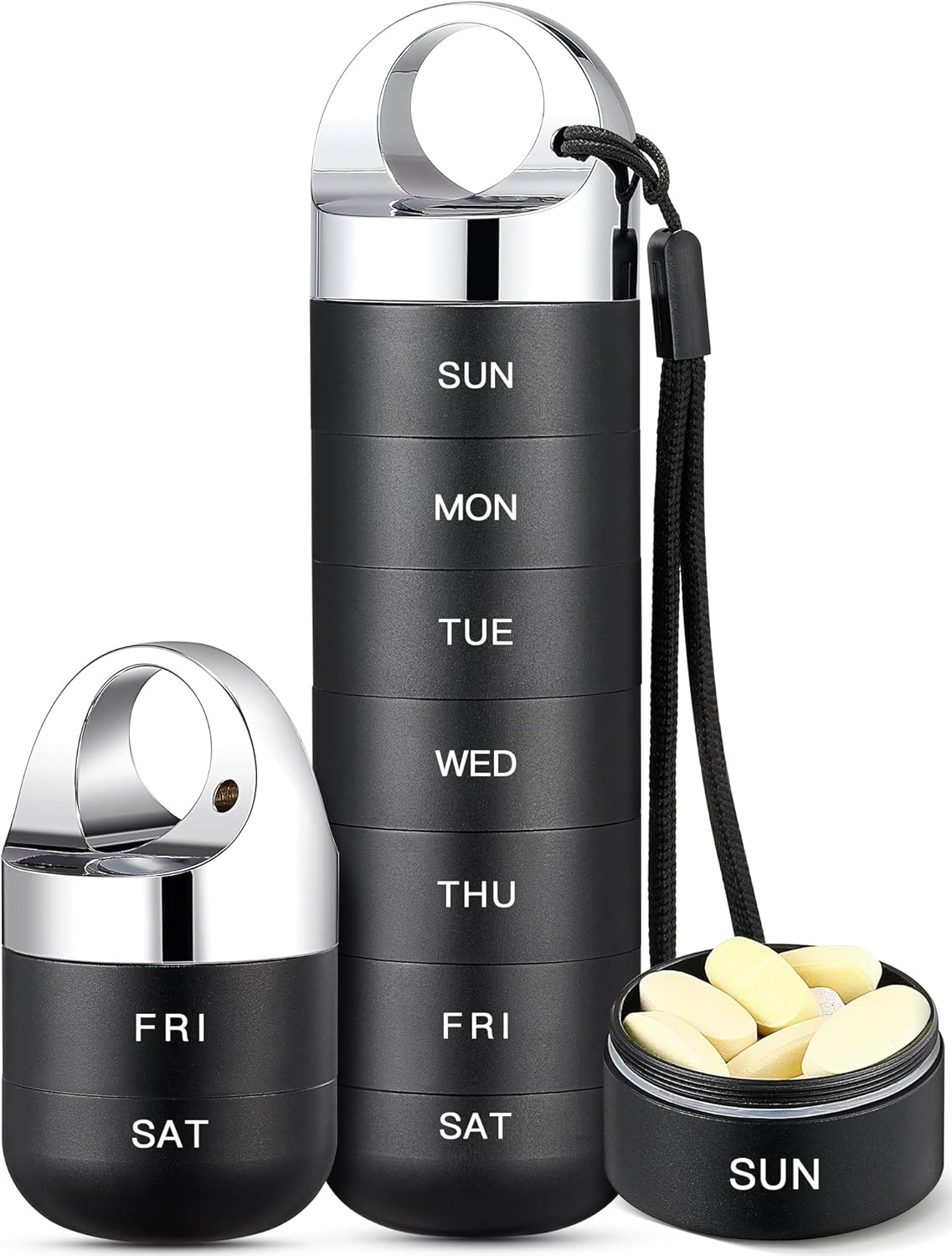 Zannaki 2019 Improved Moisture Proof Weekly Pill Organizer, Aluminum Alloy BPA Free Travel Camping 7 Day Pill Box Case Waterproof and Portable to Hold Vitamins, Fish Oil, Supplements and Medication