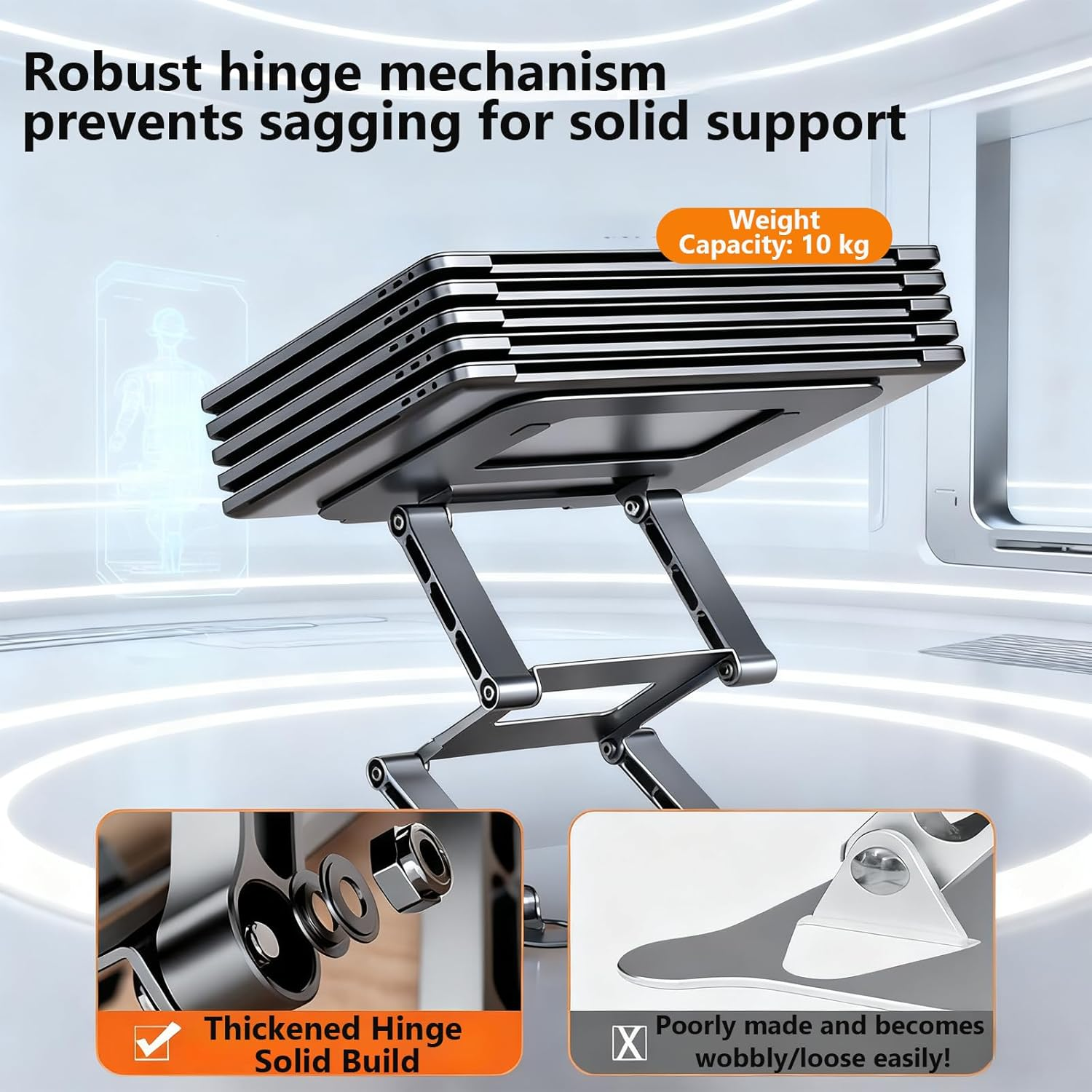 ALUCKKEY Laptop Stand for Desk, 360&deg; Swivel Base Foldable Laptop Riser and Phone Holder for up to 17.3 Inch Laptops Tablet, Pad, Good Posture Riser Compatible with Air, Pro, Dell, HP, Lenovo, Silver image number 4