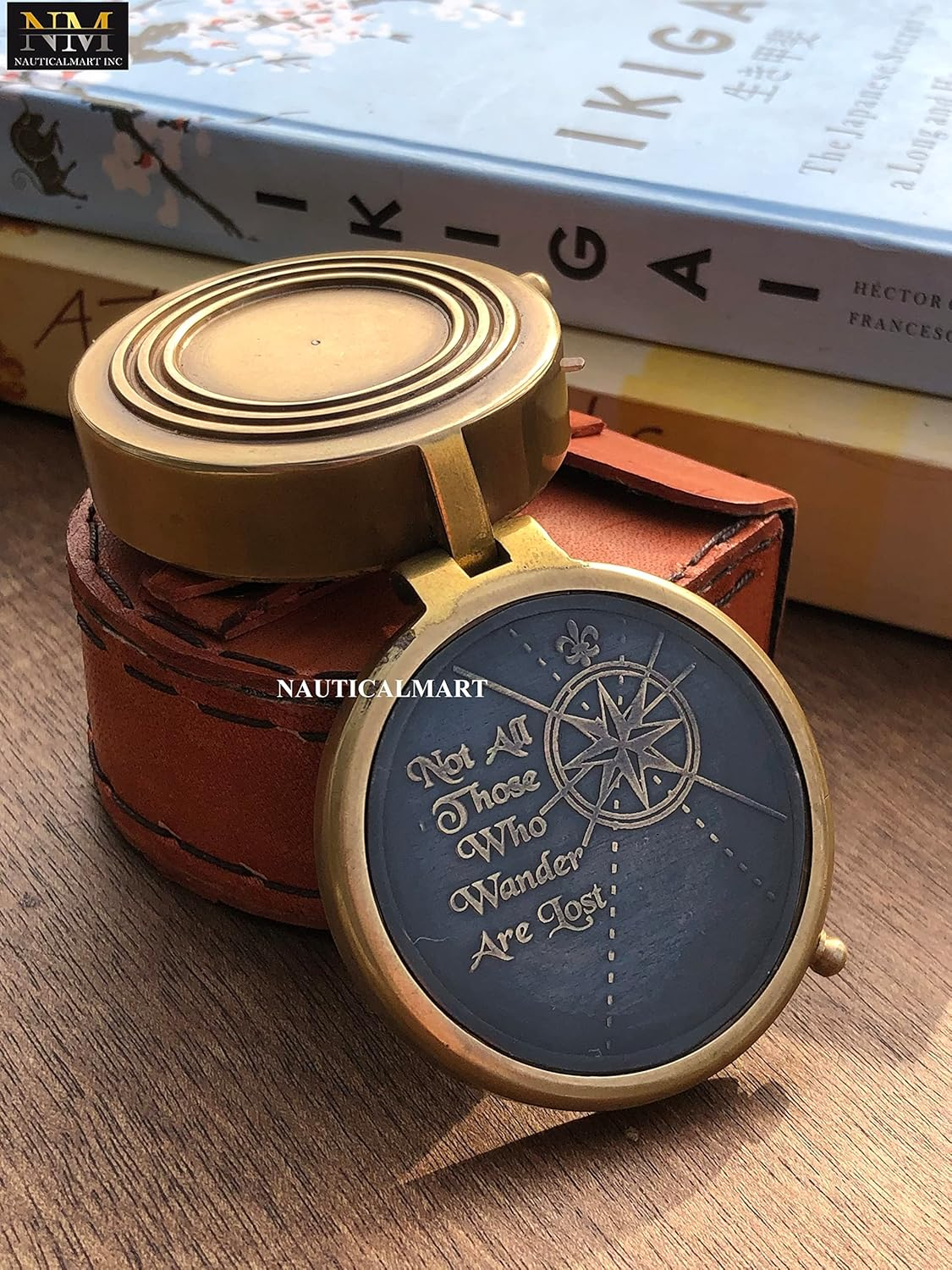Not All Who Wander Are Lost Engravable Compass - Pocket Compass - Brass Compass with Leather Case - Pirates Compass - Gift Compass - Camping Compass - Confirmation Gift Idea - Baptism Gifts - Keepsake image number 5
