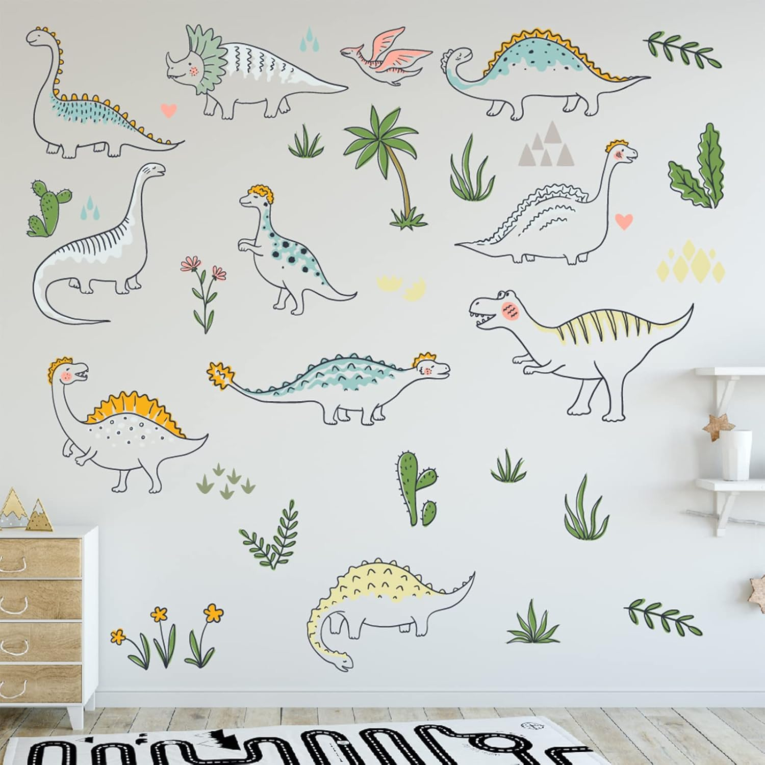 Cartoon Dinosaur Wall Decals, Colourful Dinosaur Stickers, Cute Dinosaur Decor, Colourful Wall Stickers for Kids Room, Nursery Decor, Playroom Decor (Type A) (Type A) image number 4