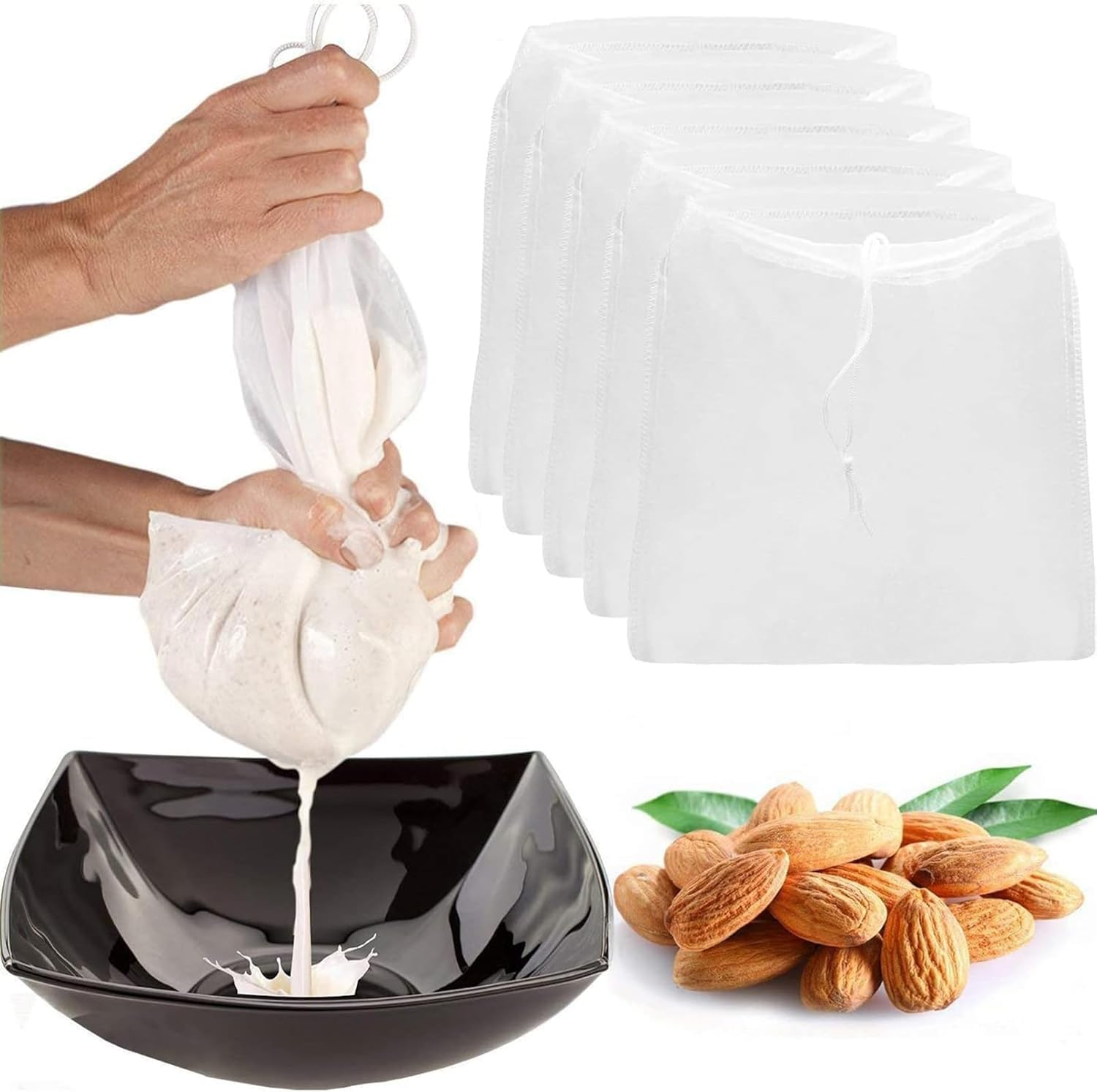 2-Pack Nut Milk Bag - 12"X12" Reusable Fine Mesh Nylon Cheesecloth for Almond Milk, Juices, Coffee & More & Cold Brew Coffee Filter image number 1