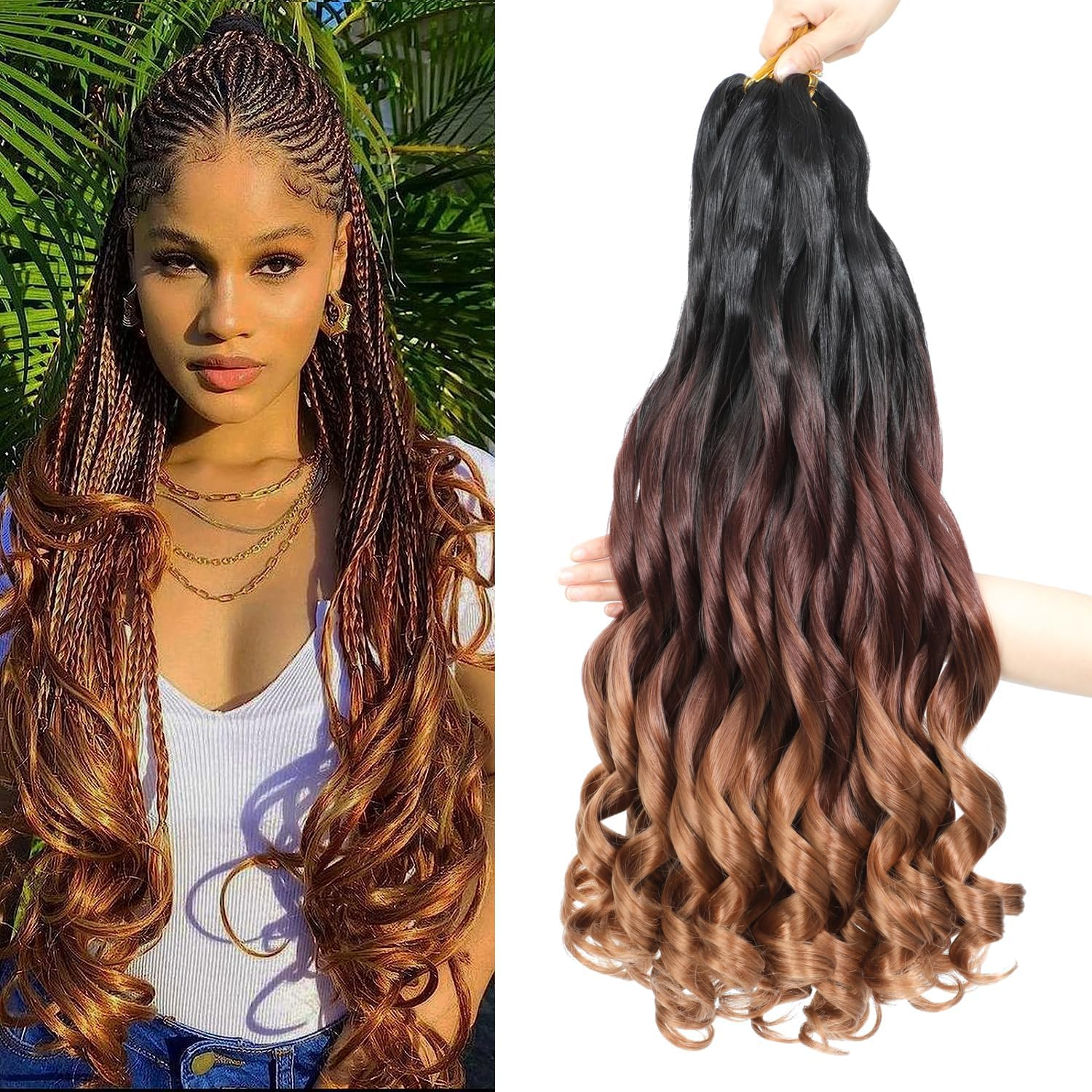 FALEMEI French Curl Braiding Hair 12 Inch 8 Packs Curly Braiding Pre Stretched Curls Braiding Extension French Curl Crochet Braids Spiral Braiding Hair Extensions (1B/33/30#, 12 Inch (Pack of 8))