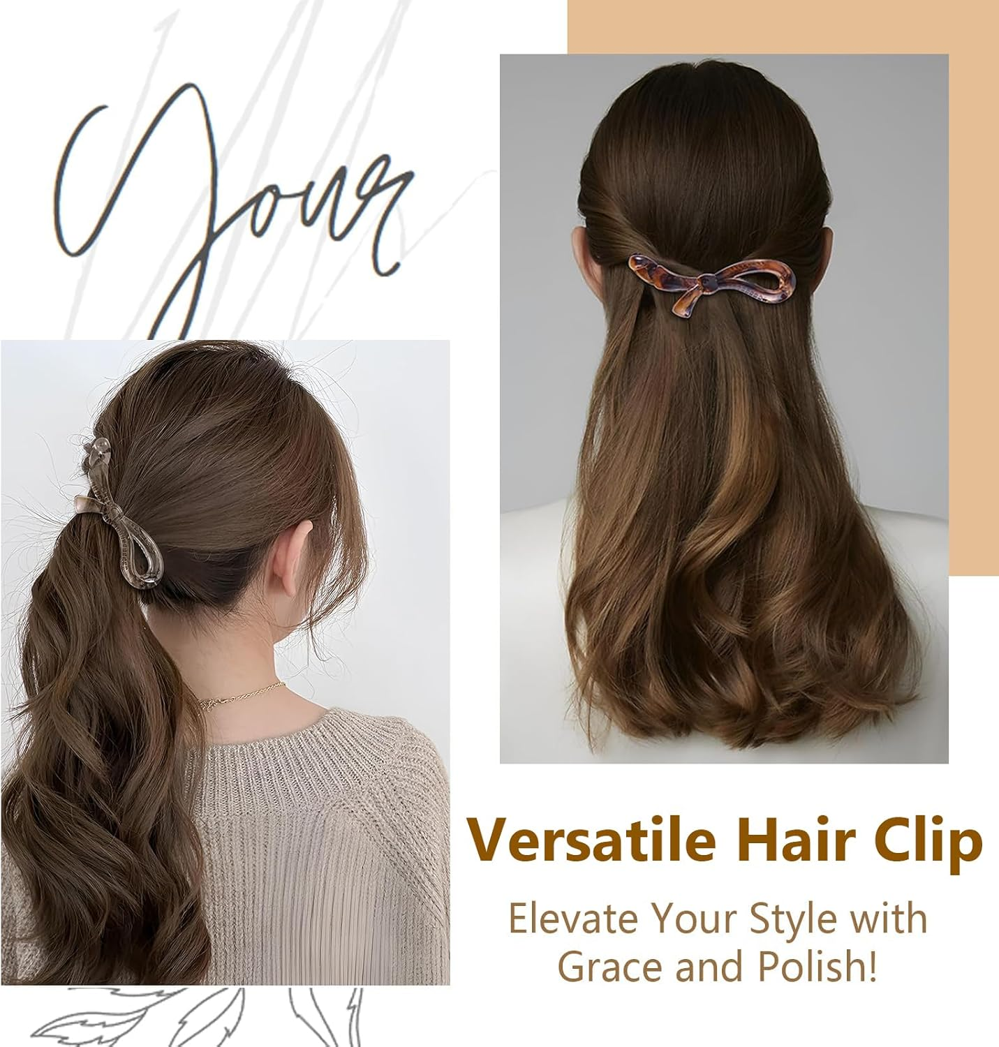 Ruzister 4 Pieces Banana Hair Clips for Women, Flat Hair Clips, Cute Bows Hair Clips, French Hair Pins, Banana Clip for Thick and Thin Hair image number 2