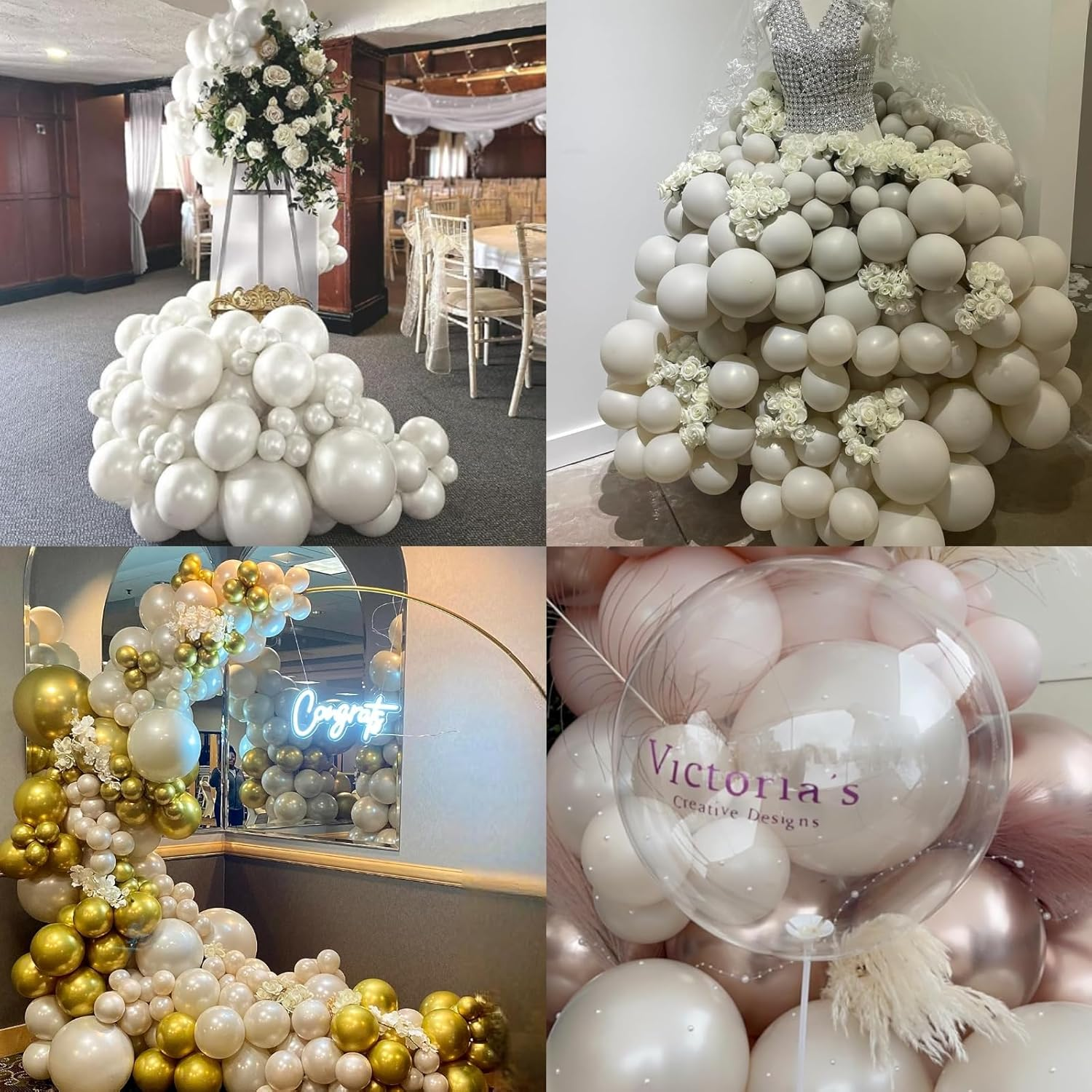 Pearl White Balloons Arch Double-Stuffed White Balloons Garland Ivory Balloon Different Sizes 18/12/10/5Inch 61Pcs Cream Beige Latex Balloons for Wedding Bridal Birthday Anniversary Decorations image number 6