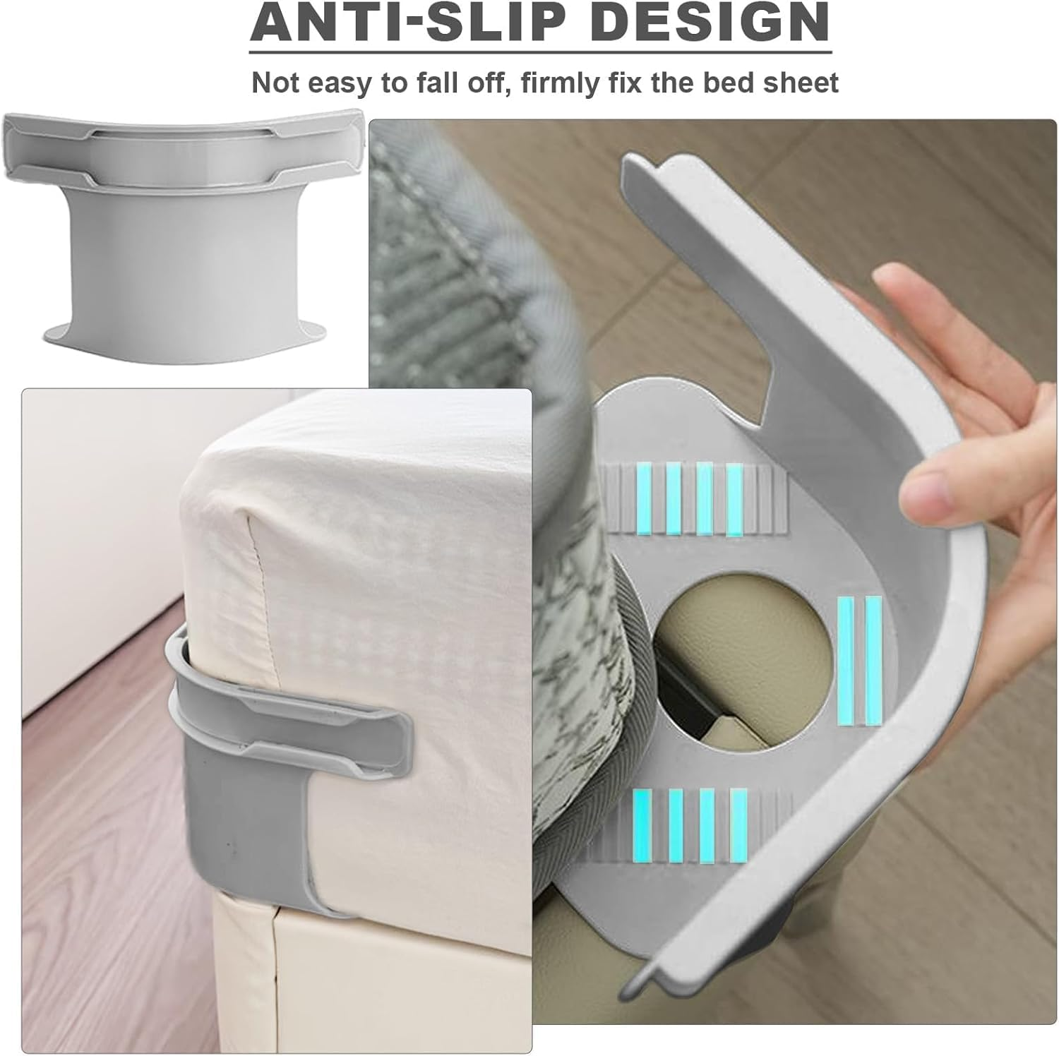 No-Slip Bed Sheet Holder &ndash; 4-Pack Invisible Fitted Sheet Clips, Bed Sheet Clips Fasteners, Secure Mattress Protectors and Bedding Safe Pin-Free Fabric Fasteners