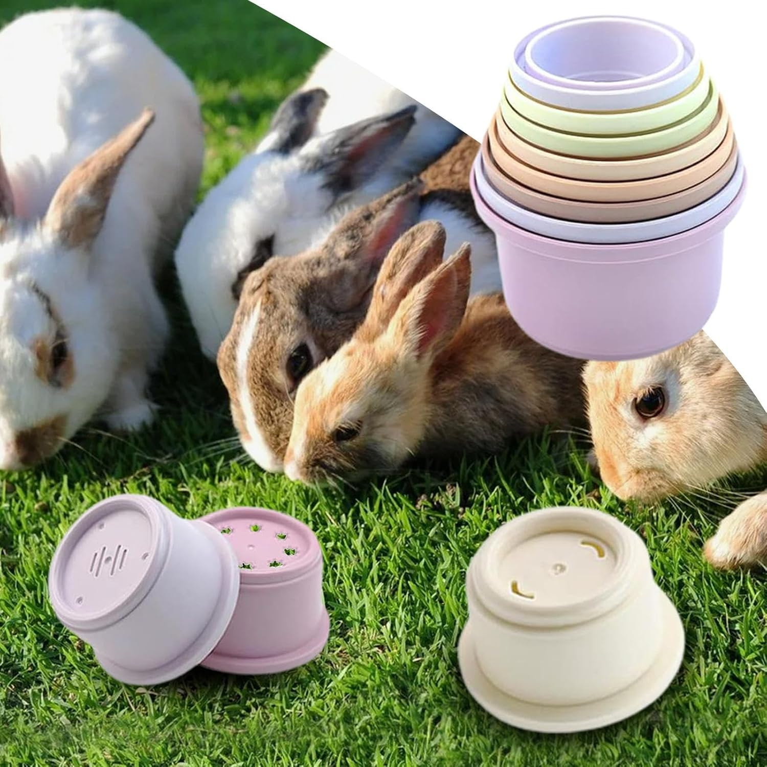 8Pieces Stacking Cups, Rabbit Play Stacking Cups, Multicolored Nesting Treat Toys, Enrichment Toys for Bunny Small Animals Hiding Food and Playing image number 6