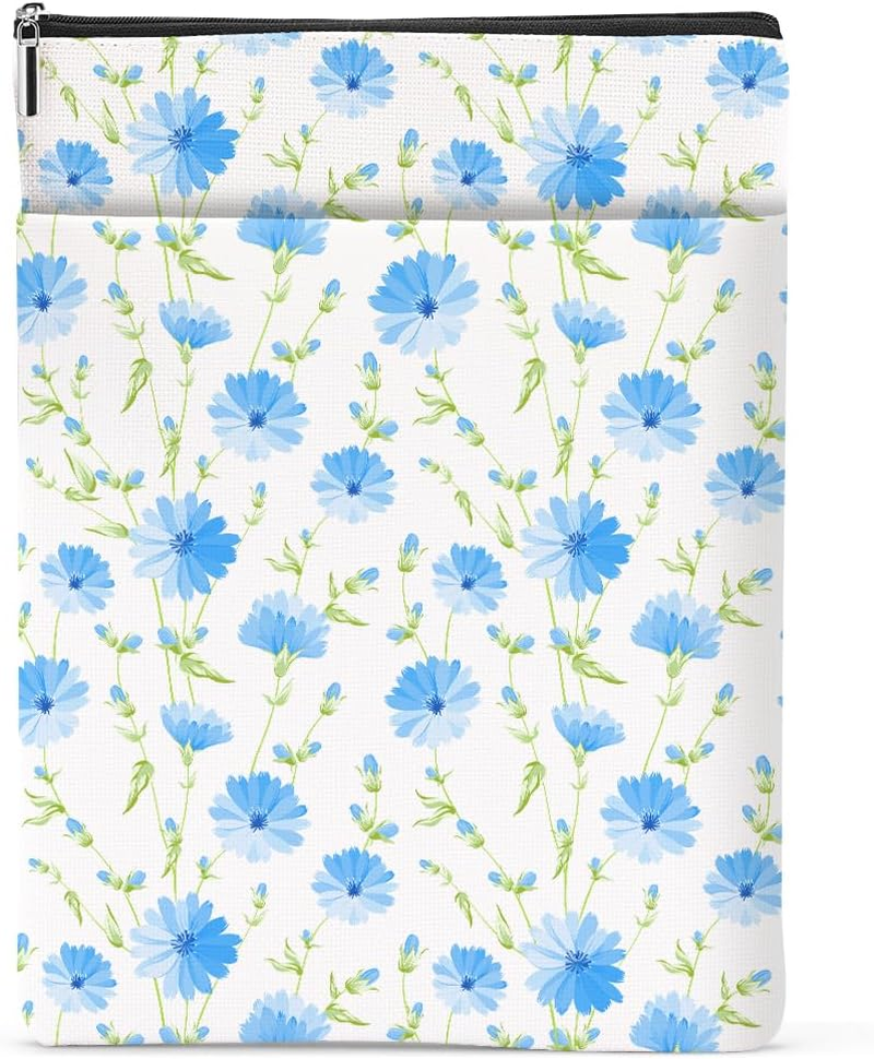 Blue Flowers Pattern Book Lovers Gifts Waterproof Book Sleeve Book Pouch Book Protector with Zipper and Front Pocket Bookcover Case for Women Best Friend Sister Book Accessories Book Club Gifts - Multicolor101 image number 7
