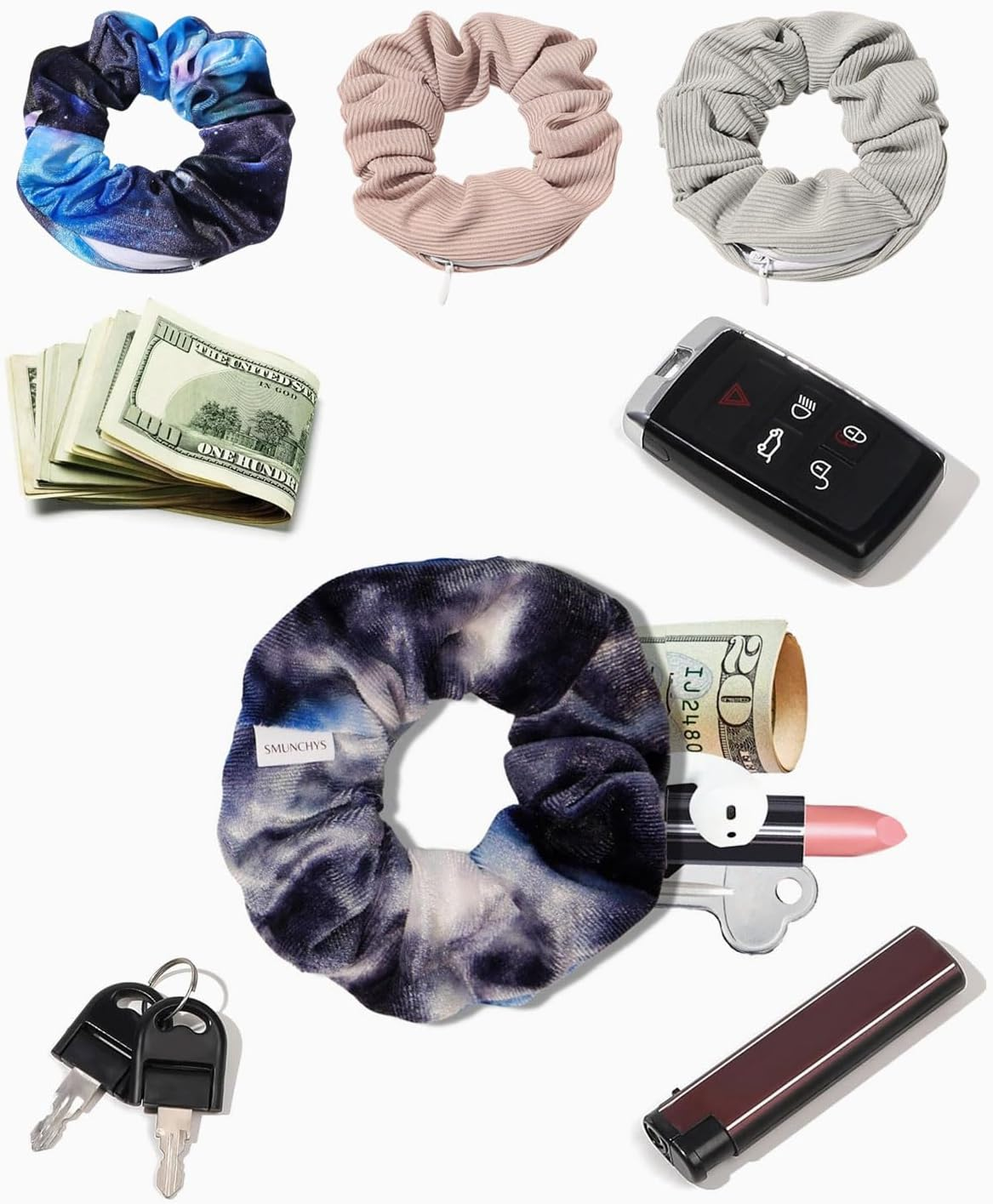 BPTRKOM Pack of 3 Hair Bobbles with Zip Pocket, Scrunchies Hair Rubber Bands Hair Bands Elastic Colourful Hair Accessories Hair Rope for Girls Women Ponytail image number 2