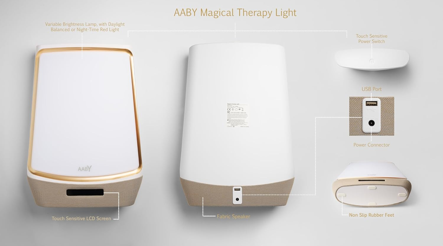 AABY WL23 Magic Therapy Light 10000LUX White Bright LED UV Free LCD Touch Screen Red Sleep Aid Built-In Music Bluetooth Color Frame Mood Brightener Gold image number 3