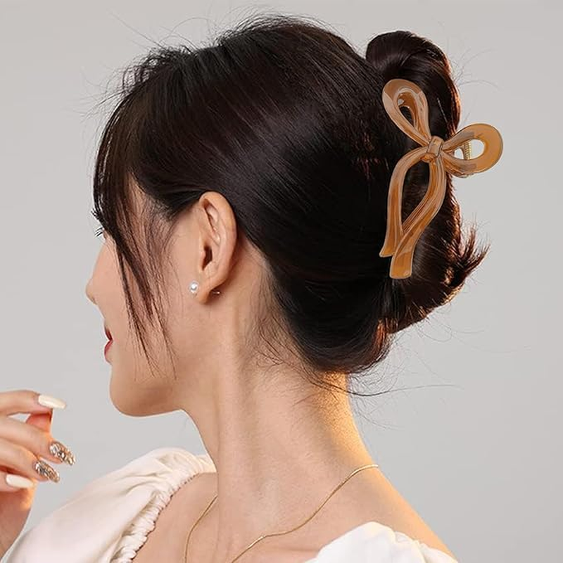 Plastic Cute Large Bow Hair Claws Nonslip Fashion Hair Clips,4Pcs Bow Hair Clips Elegant Hair Claws,Bow Hair Claw Clips Cute Claw Clips,Bow Hair Clips Elegant Hair Claw Large Cute Large Bow Hair Claw image number 5