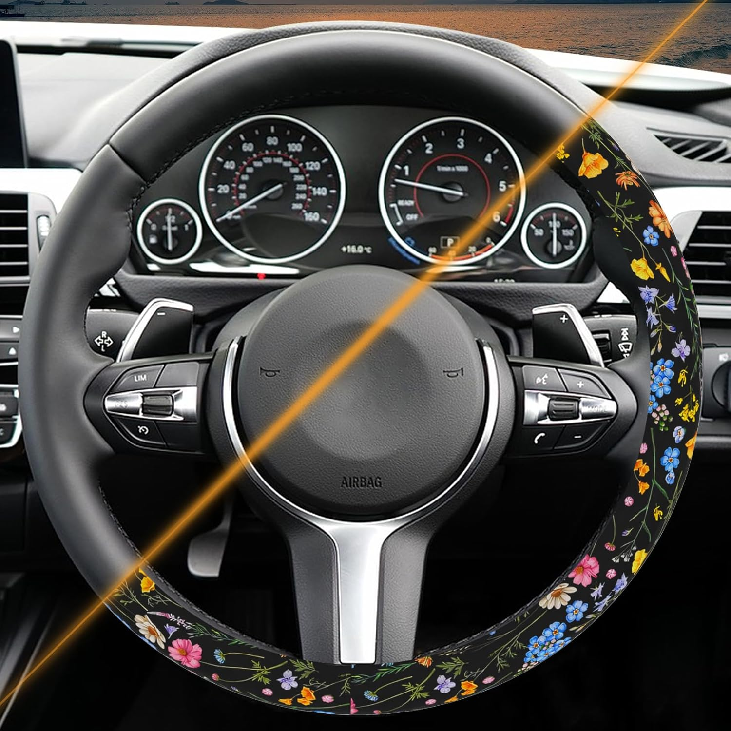 Wildflower Steering Wheel Cover for Women Men, Anti-Slip Breathable and Sweat Absorption Universal 14.5-15 Inch Cute Steering Wheel Protector, Wildflower Floral Car Accessories image number 5