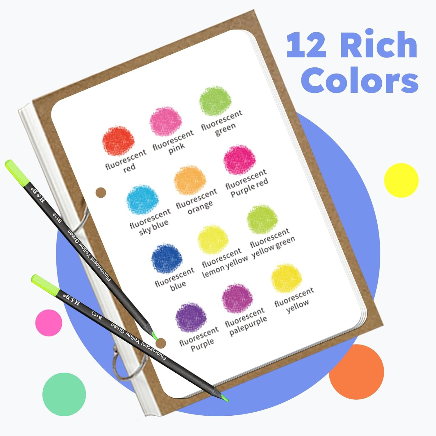 72Pcs Sketching Pencils Set - Drawing Sketch Kit Includes 12 Colored Pencil & 60 Sheets Sketchbook, Gifts for Adults Teens Girls Boys Kids Art Beginners, Fluorescent Colored Set