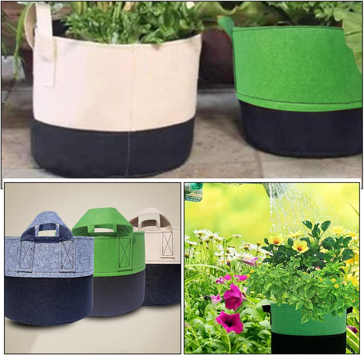 MERRYHAPY 6Pcs Felt Plant Growing Bags Breathable Potato Convenient for Vegetables Flower and Herb Gardening for Yards Balconies and Patios image number 4