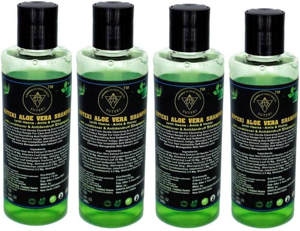Suteki Herbal, Herbal & Ayurveda Aloe Vera Shampoo Cleans | Herbal Extracts Aloe Vera with Botanical Shine | Complex Shampoo for Healthy & Shiny Hair | 840Ml (Pack of 4)