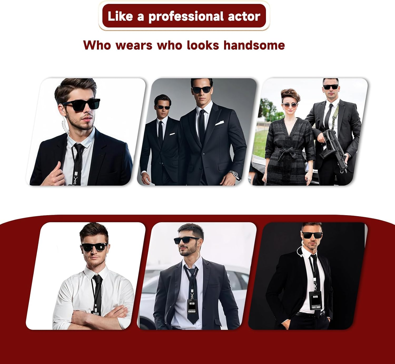 Pack of 5 Agent Costume Accessories Complete Spy Roleplay Set with Realistic ID Badge Black Sunglasses Walkie Ta Lkie Tie for Halloween Cosplay image number 4