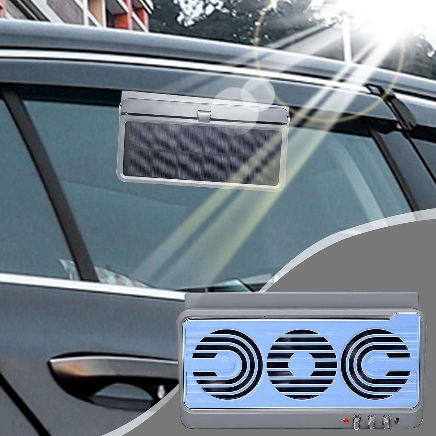 Solar Car Window Fan - Portable Cooling Solar Auto Fan - Quiet Ventilator Device with Air Purification for RV Truck Home Outdoor Camping Travel Activities