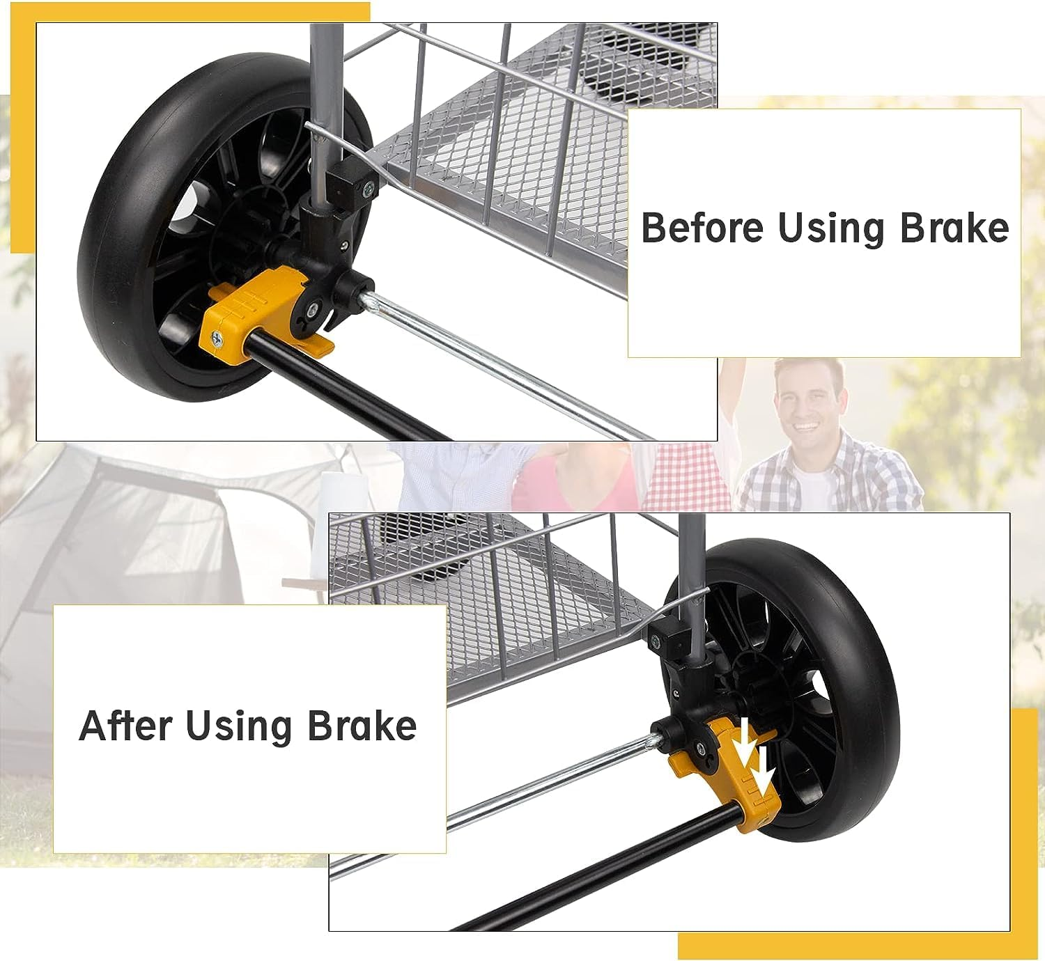 Shopping Cart on Wheels, Folding Utility Shopping Trolley with Wide Cushion Handle, Mesh Bottom,And Brake System (Sliver Colour Medium Size) image number 5