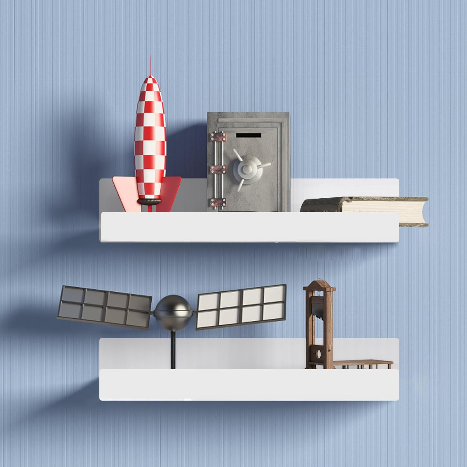 4 Pack Wall Floating Shelves, 30Cm U Shape Acrylic Wall Storage Shelves, Easy Installation Multifunctional Display Stand for Vinyl Record, Books (White) - Black image number 6