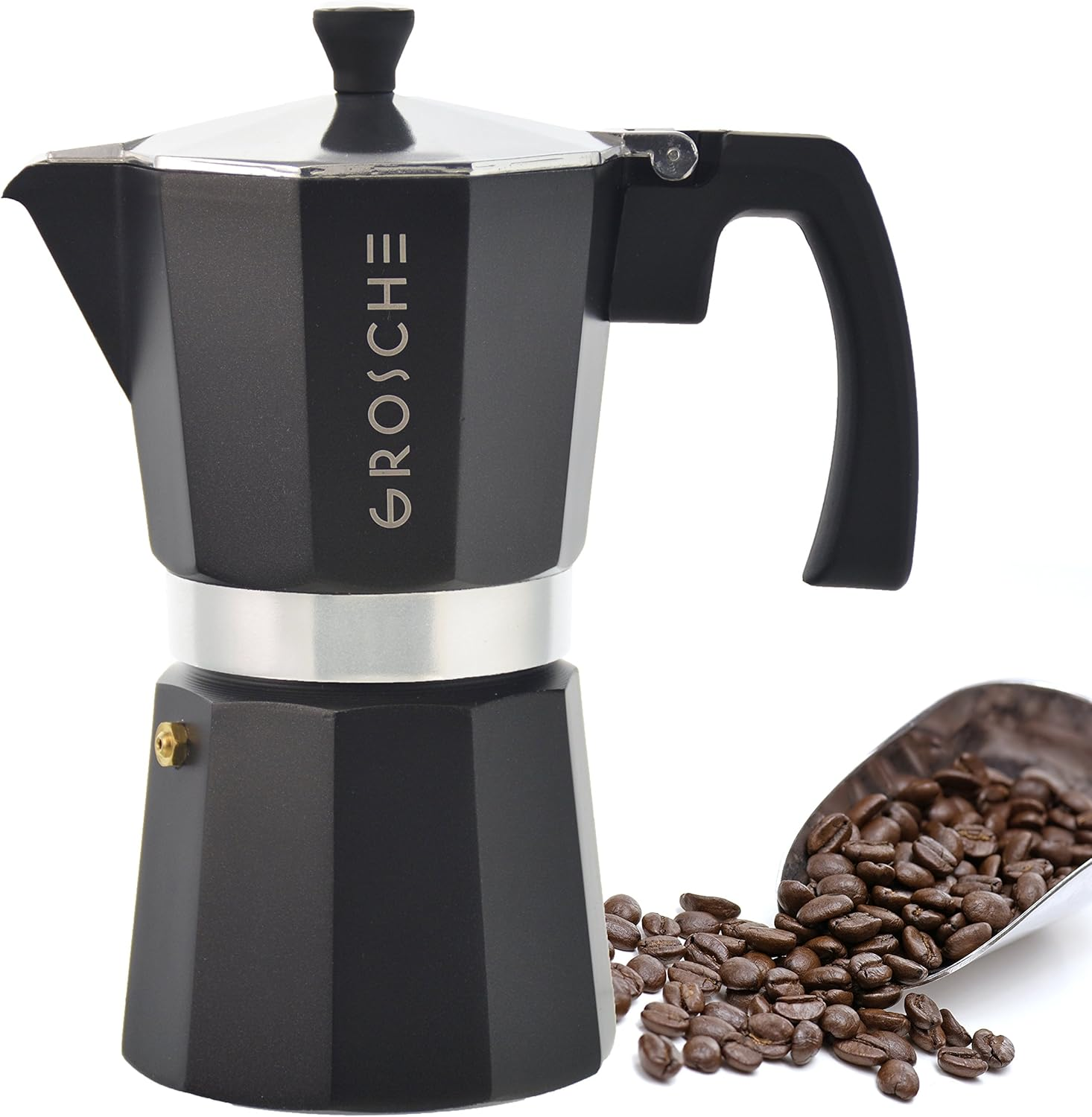 GROSCHE Milano Stovetop Espresso Maker Moka Pot 6 Cup - 9.3 Oz, Black - Moka Expresso Coffee Maker Stove Top Coffee Maker Moka Italian Espresso Greca Coffee Maker Brewer Percolator image number 6