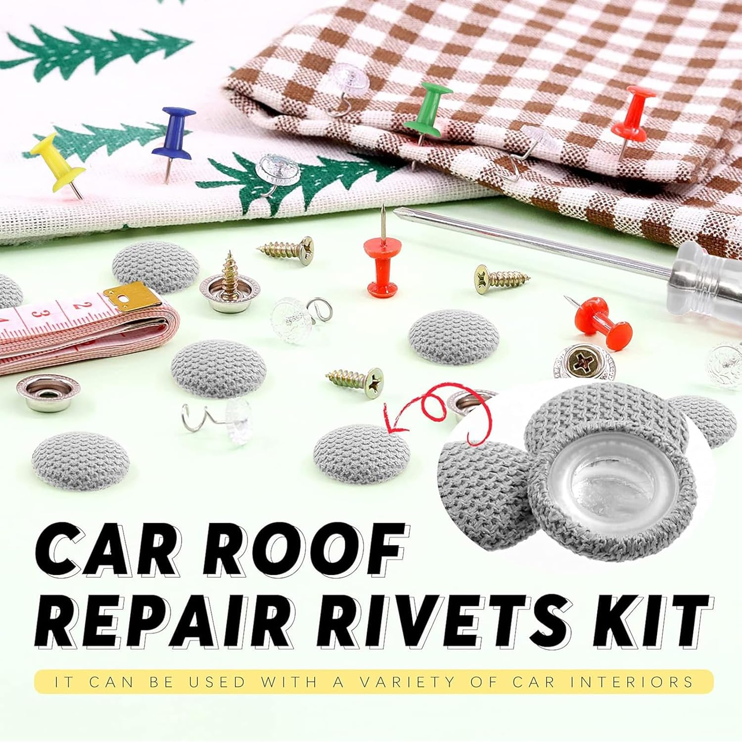 65 Set Automotive Car Roof Headliner Repair Button + 50 Pcs Rivets Repair Button, Auto Roof Snap Rivets Retainer for Interior Ceiling Cloth Fixing Repair Buckle with Installation Tool image number 6