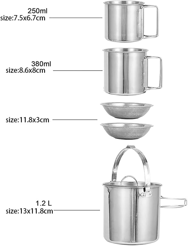 Camping Coffee Pot and Mug Set, 5-Piece Camping Cookware, Outdoor Kettle with Foldable Handle and Lid for Camping, Backpacking, Outdoor Cooking and Picnics image number 2