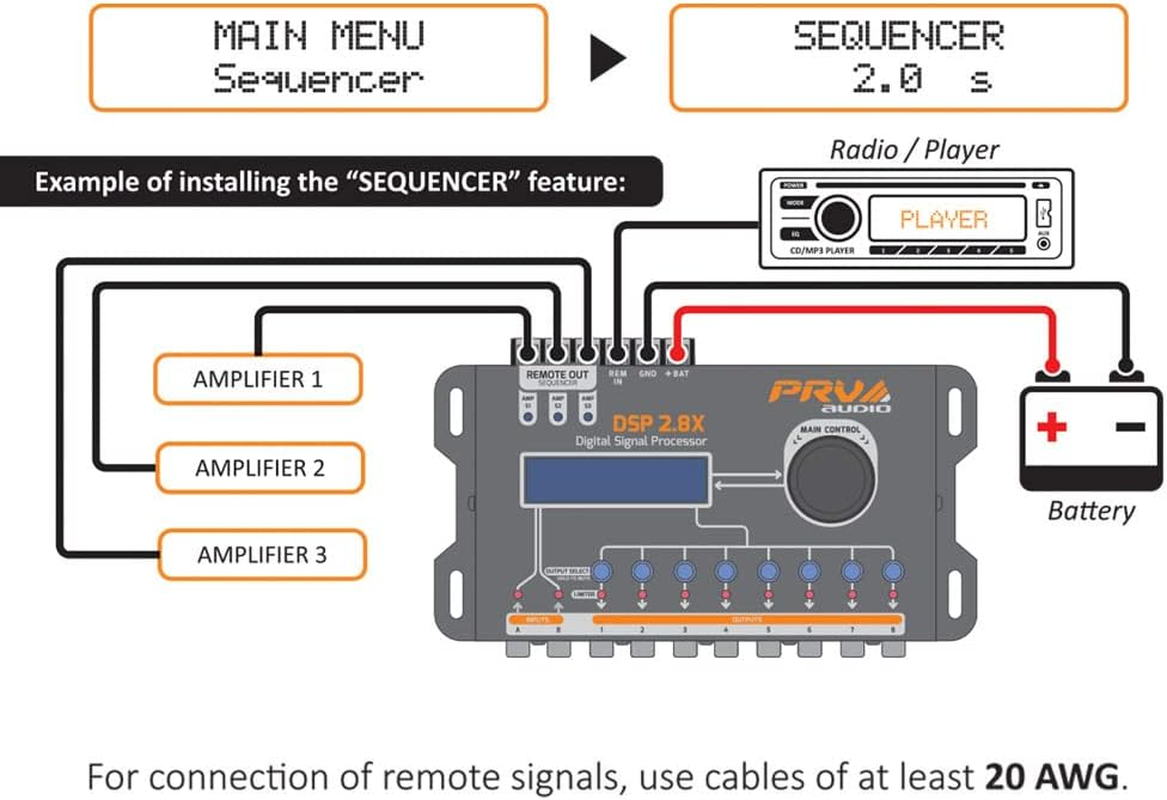 PRV AUDIO Car Audio DSP 2.8X Digital Crossover and Equalizer 8 Channel Full Digital Signal Audio Processor DSP with Sequencer Remote Relay image number 3