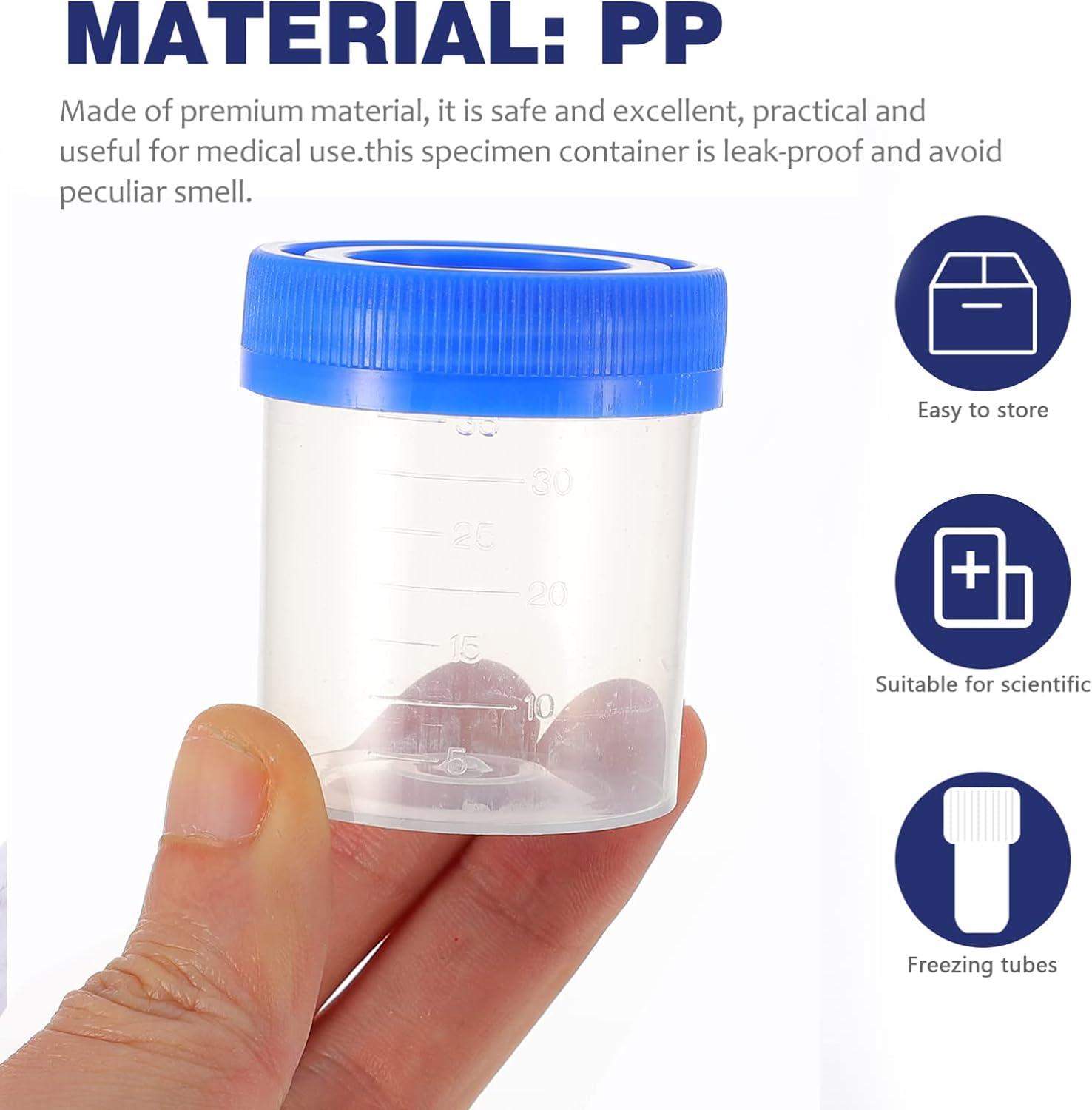 Iplusmile Specimen Cups with Screw on Lids, 25 Pack Urine Specimen Containers, Sample Jars with Scale for Pee, Stool, Sample Collection for Testing image number 2