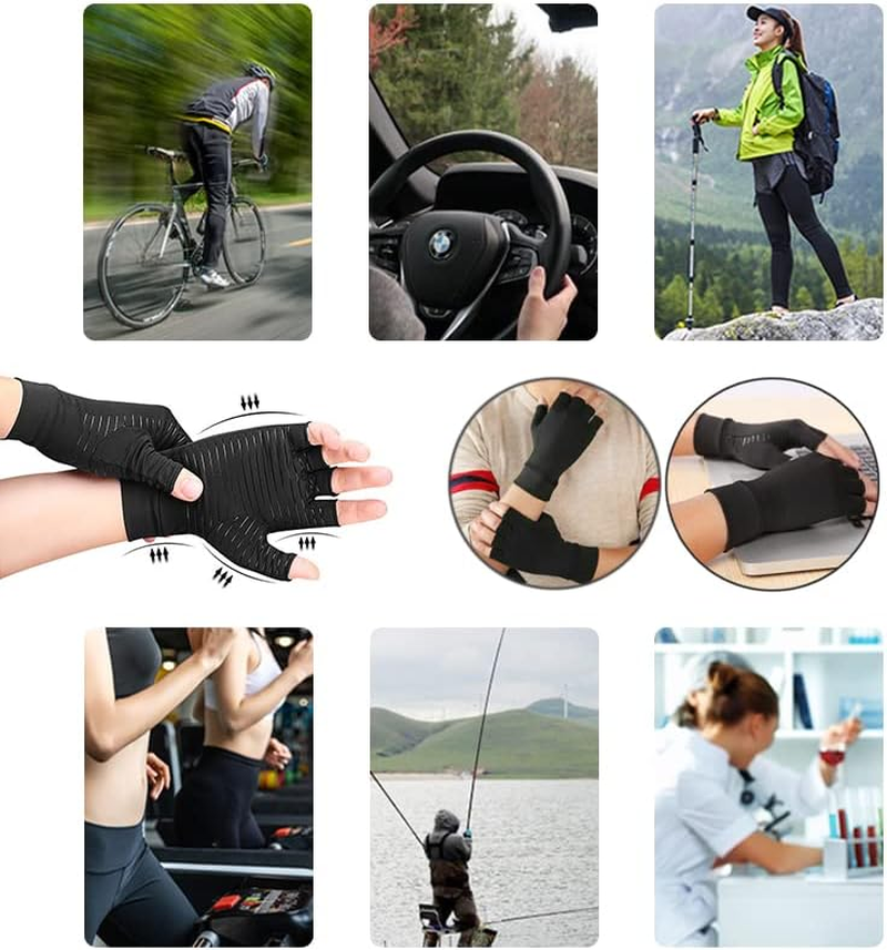 Compression Copper Arthritis Gloves Hand Wrist Brace Finger Pain Relief Supportf - Anti-Odor, Fingerless Design for Men & Women, Ideal for Carpal Tunnel & Sports image number 4