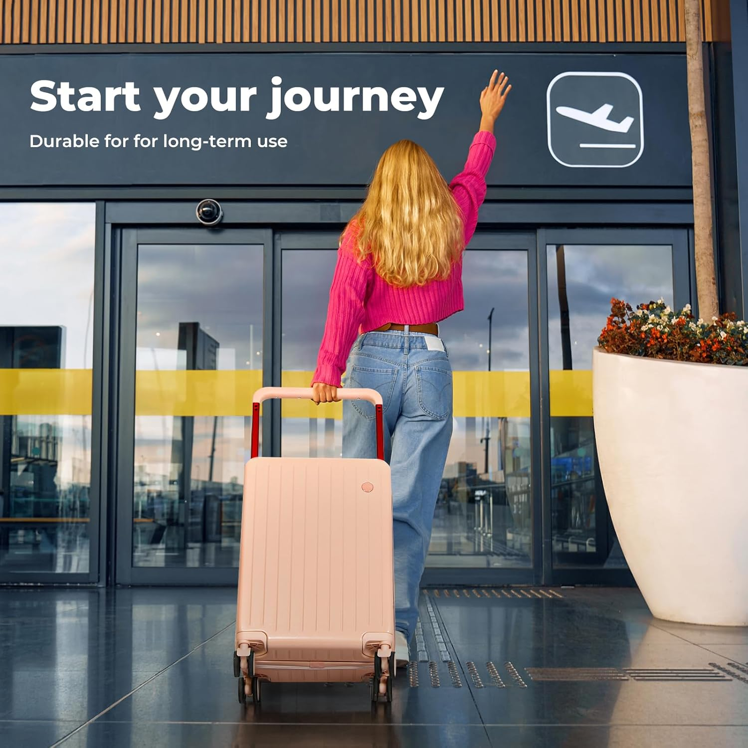 Slimbridge Carry-On Luggage, 20" Wide Handle Rolling Suitcase for Travel, ABS Hard Shell Travel Luggage with Built-In Lock, 360&deg; Spinner Wheels, Business Carry on Suitcase, Pink image number 3