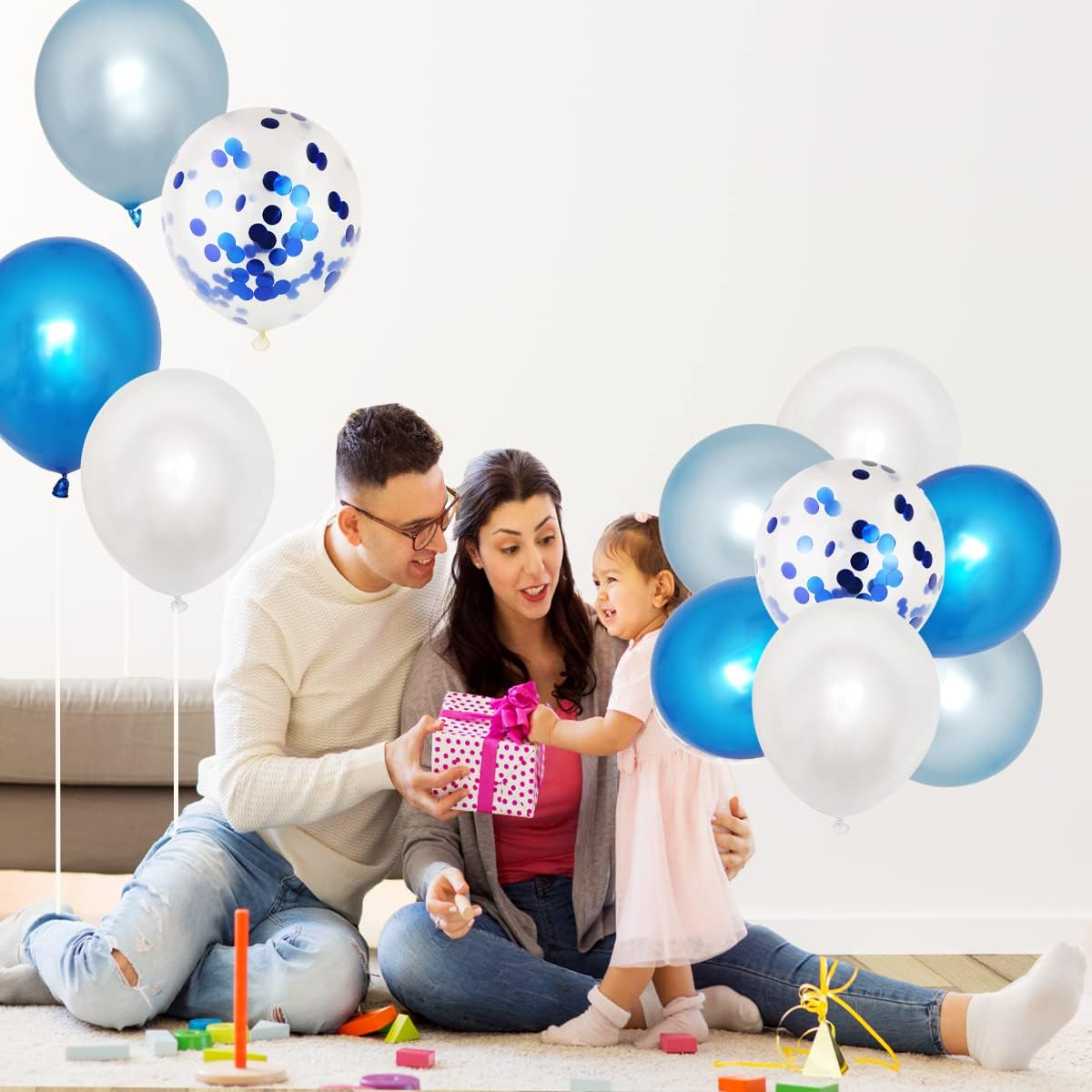 Hbell 50Pcs Blue White Balloons Set,Blue Confetti Balloons White Balloons 12Inch Birthday Latex Party Balloons for Birthday Party Wedding Baby Shower Holiday Party Decoration (Blue)