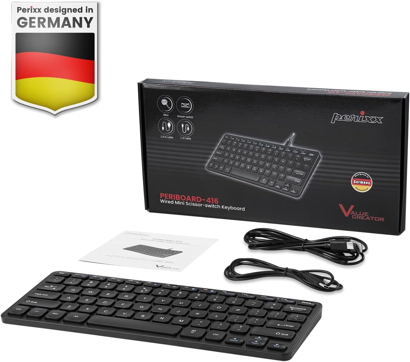Perixx PERIBOARD-416 Wired Mini USB Keyboard with 4 Hubs - Scissor Keys - Media Keys - US English image number 4