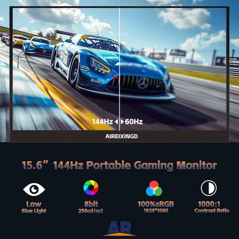 AIREIXINGD 15.6'' Portable Monitor 144HZ FHD 1080P Kickstand Portable Laptop Monitor IPS Computer External Screen USB C HDMI Display for PC MAC Phone Xbox PS5 image number 4