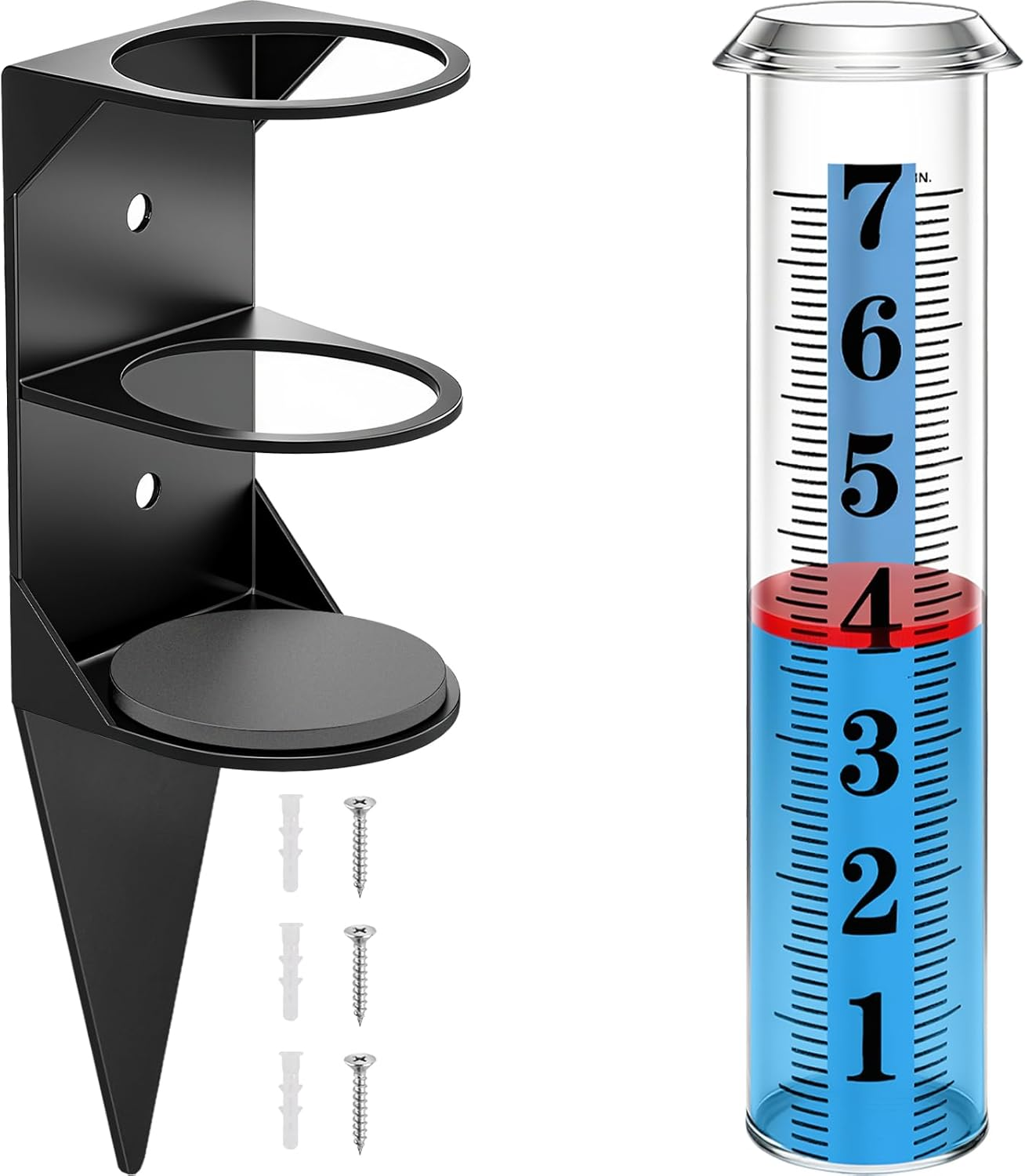 Rain Gauge Outdoor, Accurate Rain Gauges Outdoors Best Rated with Metal Rack Holder, Freeze Proof Water Rain Meter with Thickened Plastic Large Font Tube for Yard, Easy to Read with Red Float