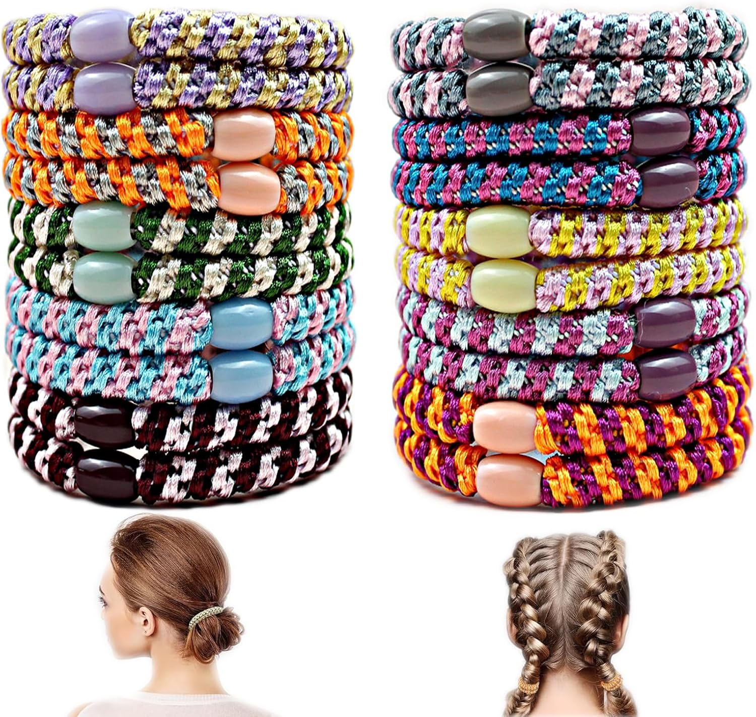 Kknekki Original Hair Scrunchie, Pack of 20 Elastic Braid Elastics Women, Fashion Braided Hair Ties, Multicoloured Scrunchie for Thick Hair and Curly Hair, Medium Long Hair image number 4