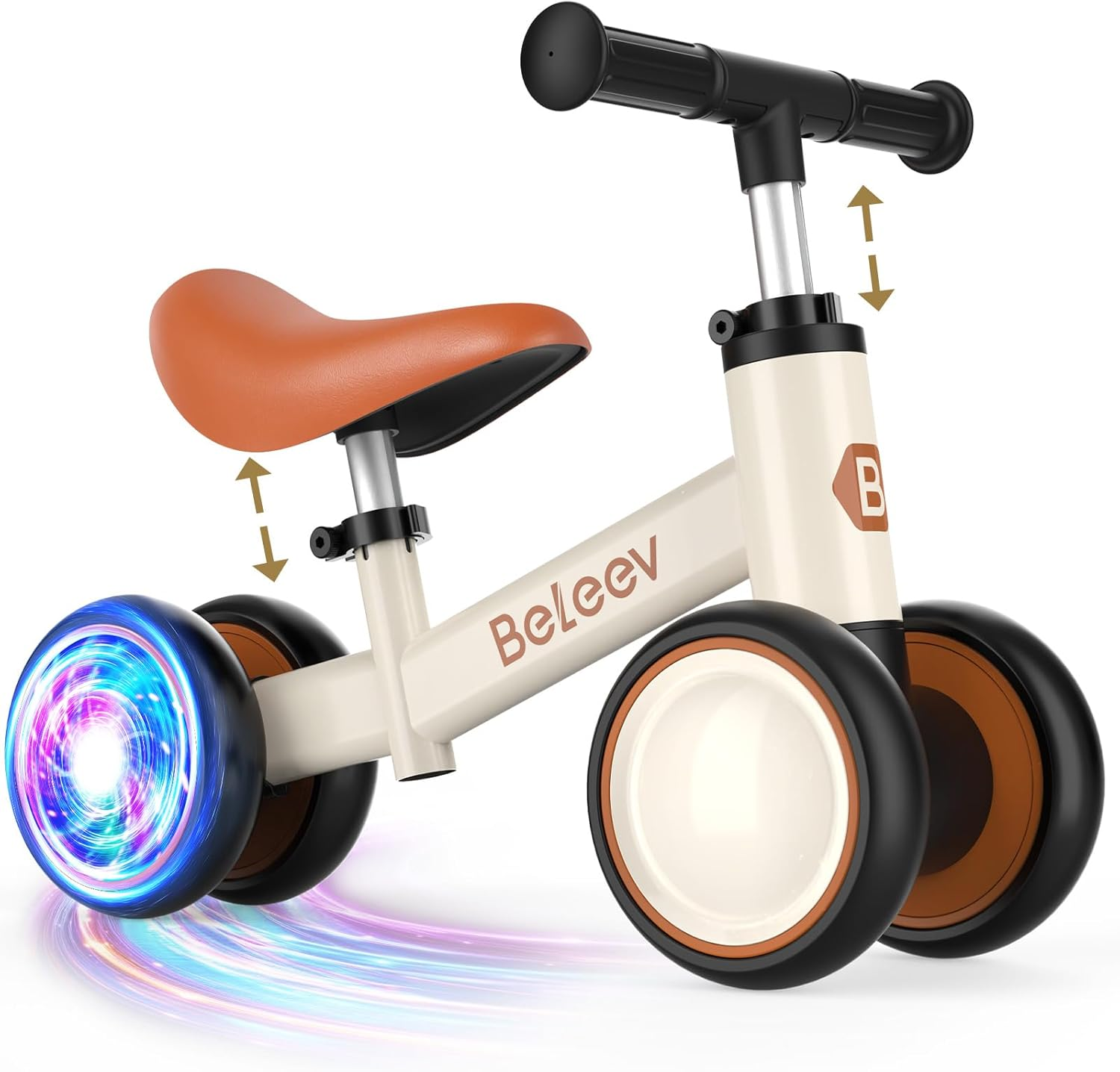 BELEEV B3 Colorful Lighting Balance Bike for 1-3 Year Old Boy Girl, Light-Up Wheels, Adjustable Seat & Handlebar, 135&deg; Safe Limited Steer, Soft Seat, Toddler Baby Bike First Birthday Gift 10-36 Month image number 6
