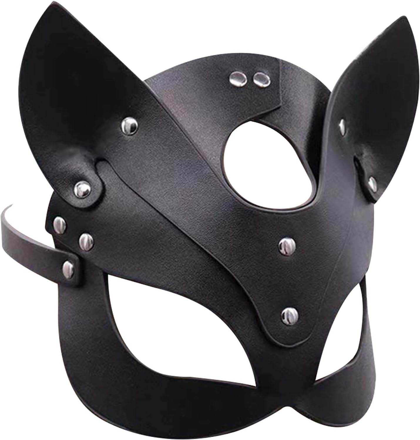 Woman Leather Cat Mask Costume Bunny Fox Masks,Animal Half Face Mask Cosplay Halloween Party Women Ladies - A.Black-Cat image number 5