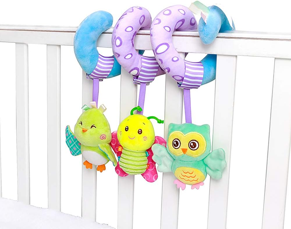 Baby Car Seat Toys with Hangings Rattle, Activity Spiral Plush Stroller Bar Crib Toy Accessories for Boy or Girl(Sky)