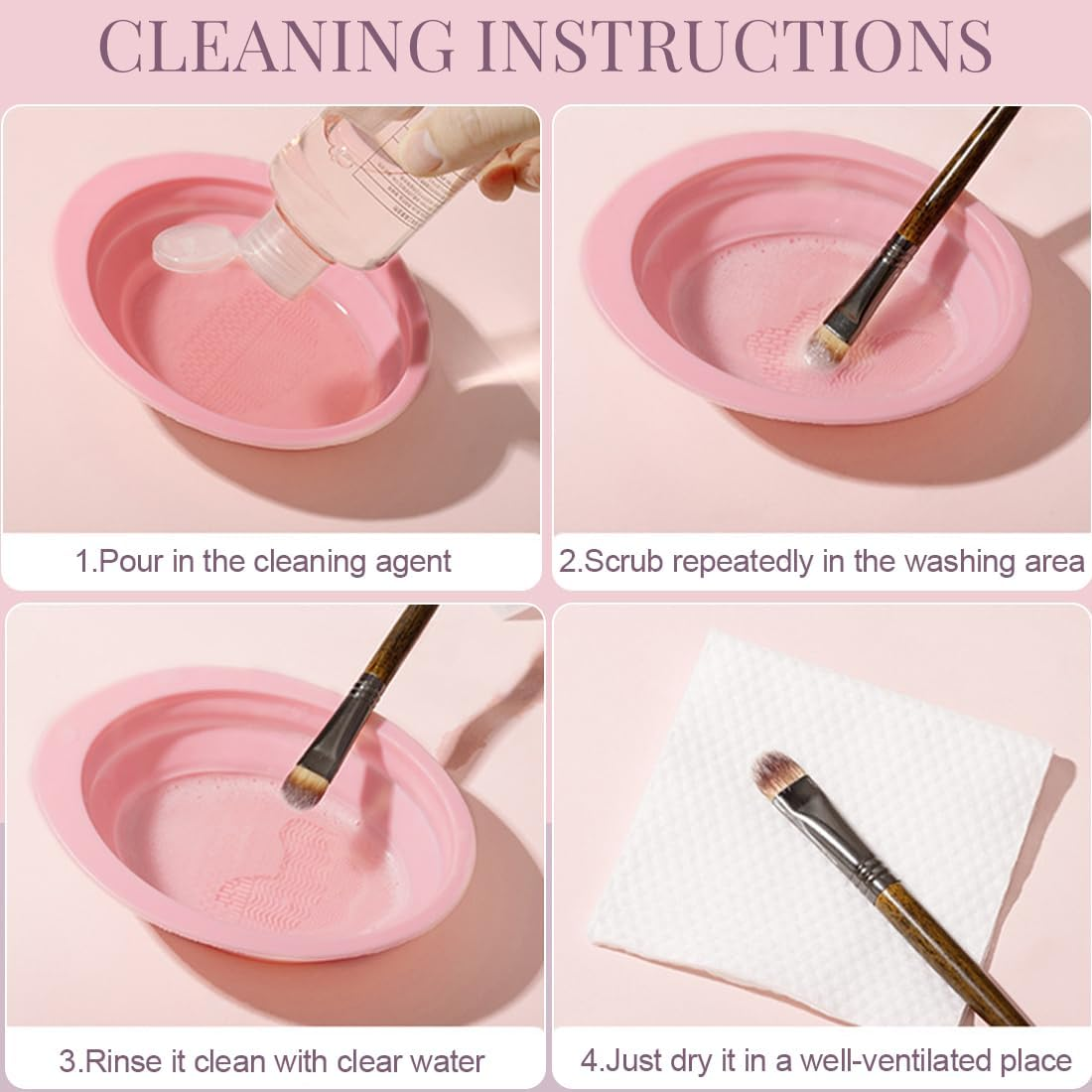 BDEPSTR Set of 2 Make-Up Brush Cleaning Mat, Silicone Make-Up Brush Cleaning Mat, Silicone Make-Up Brush Cleaner, Foldable Make-Up Brush Cleaning Pad image number 3