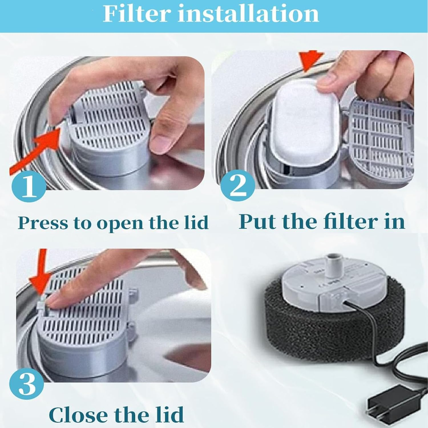 Water Fountain Filter, Replacement Filter for Cat Fountain, Drinking Fountain Filter, 4 Pack Replacement Filter, Cotton Activated Carbon & Resin Cat Fountain Filter with Triple Filtration, for Cats image number 4