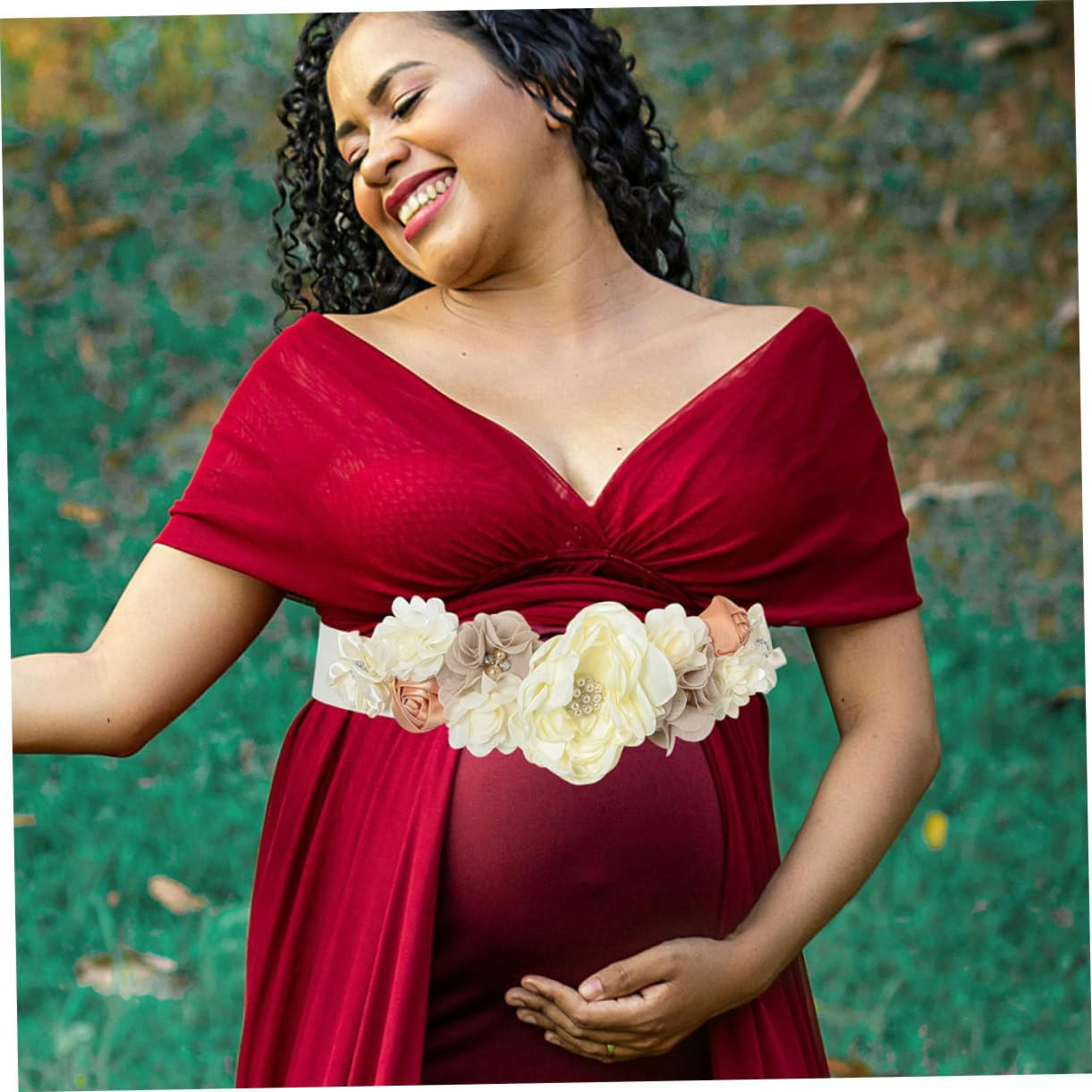 2Pcs Maternity Sash Belly Band Supportive Photo Prop for Showers Gender Reveal Parties and Maternity Celebrations Comfortable Fit Floral Design image number 2