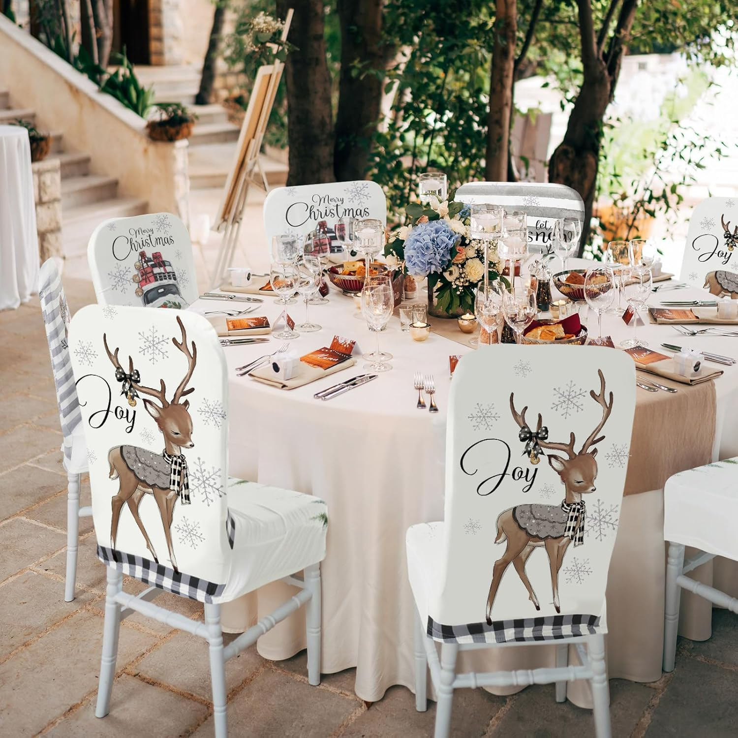 Preboun 6 Pcs Christmas Chair Covers Set Removable Washable Stretch Dining Room Slipcovers Parson Chair Protector for Christmas Home Ceremony Party Decoration, 3 Style(Plaid,White) - Red image number 6