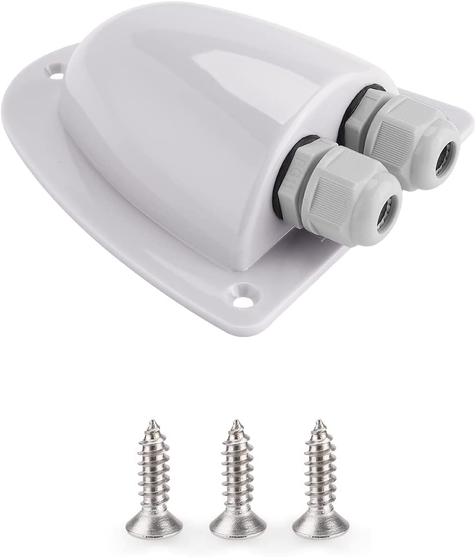 Bougerv White Solar Double Cable Entry Gland Box, RV Roof Waterproof ABS Solar Entry Housing for Rvs, Boats, Yacht, Roofs（White）
