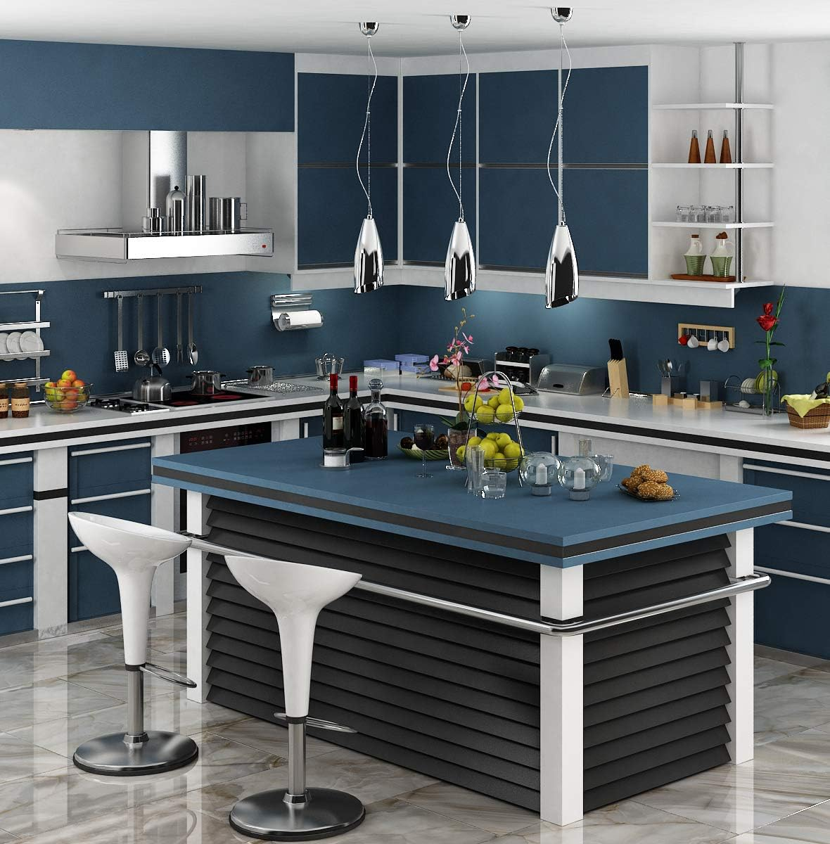 Livelynine 15.8 X 394 Inch Blue Wallpaper Peel and Stick Removable Wall Paper Roll for Bedroom Kids Living Room Walls Bathroom Counter Cabinet Waterproof Colored Contact Paper Decorative Covering image number 6