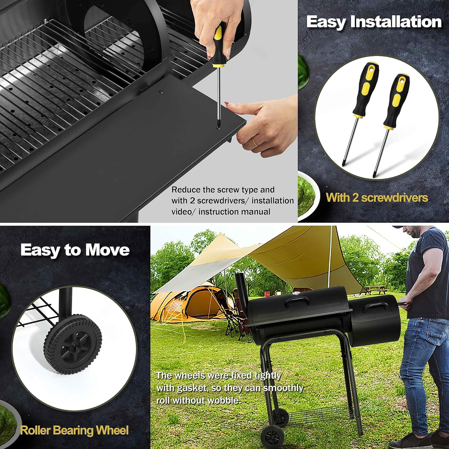 Charcoal Grills Outdoor BBQ Grill, Barrel Charcoal Grill with Side Table, with Nearly 438 Sq.In. Cooking Area, Cooking Space for 6-10 People, Ideal for Camping and Backyard BBQ image number 5