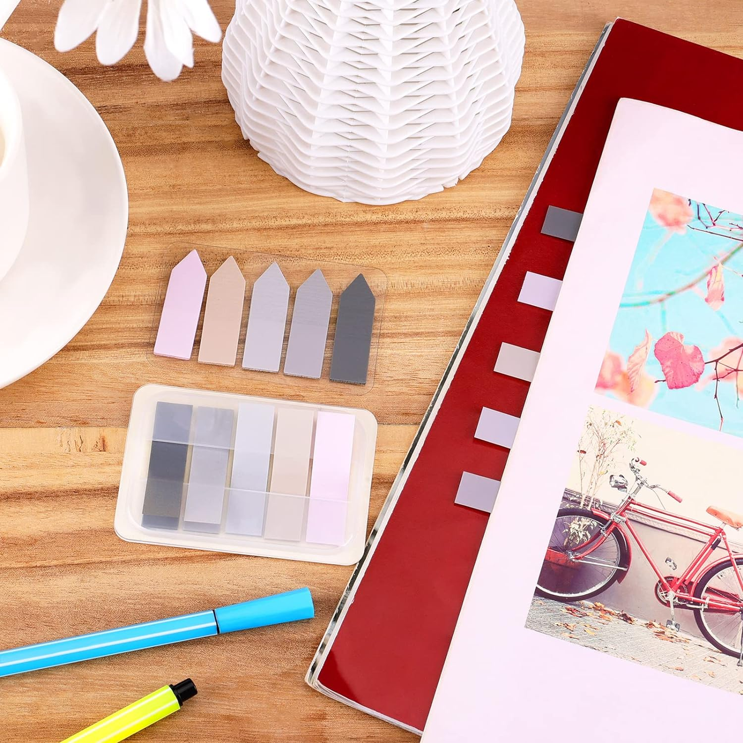 AIEX 600Pcs Index Tabs Flags, Self-Adhesive Sticky Tabs Page Tabs Writable Book Markers Page Flags for Reading Index, File Folders, Book Notes - Easy to Remove (Morandi Color) - Pink-Purple image number 2