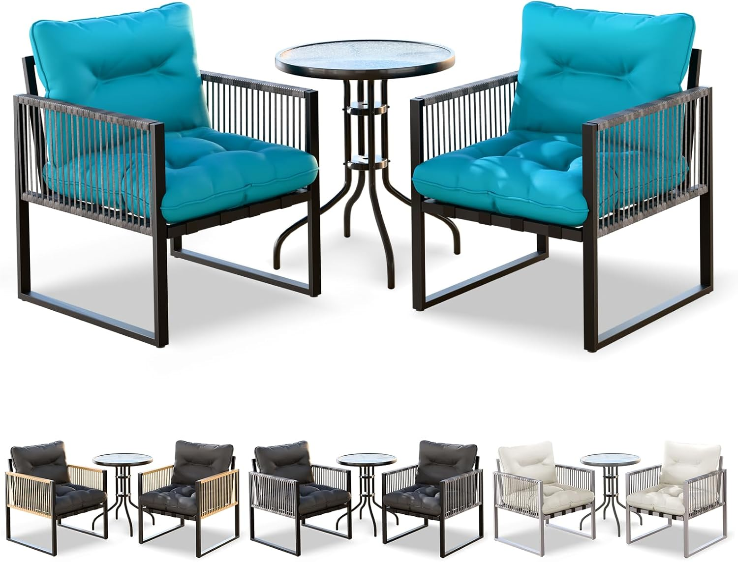 ALFORDSON 3 PCS Outdoor Patio Bistro Set, Lounge Chair & Side Table, Water-Resistant Cushions,Outdoor Table and Chair Set, 2X Armchairs and Semicircle Dia.70Cm, 64Cm(H) Coffee Table, Dark Grey