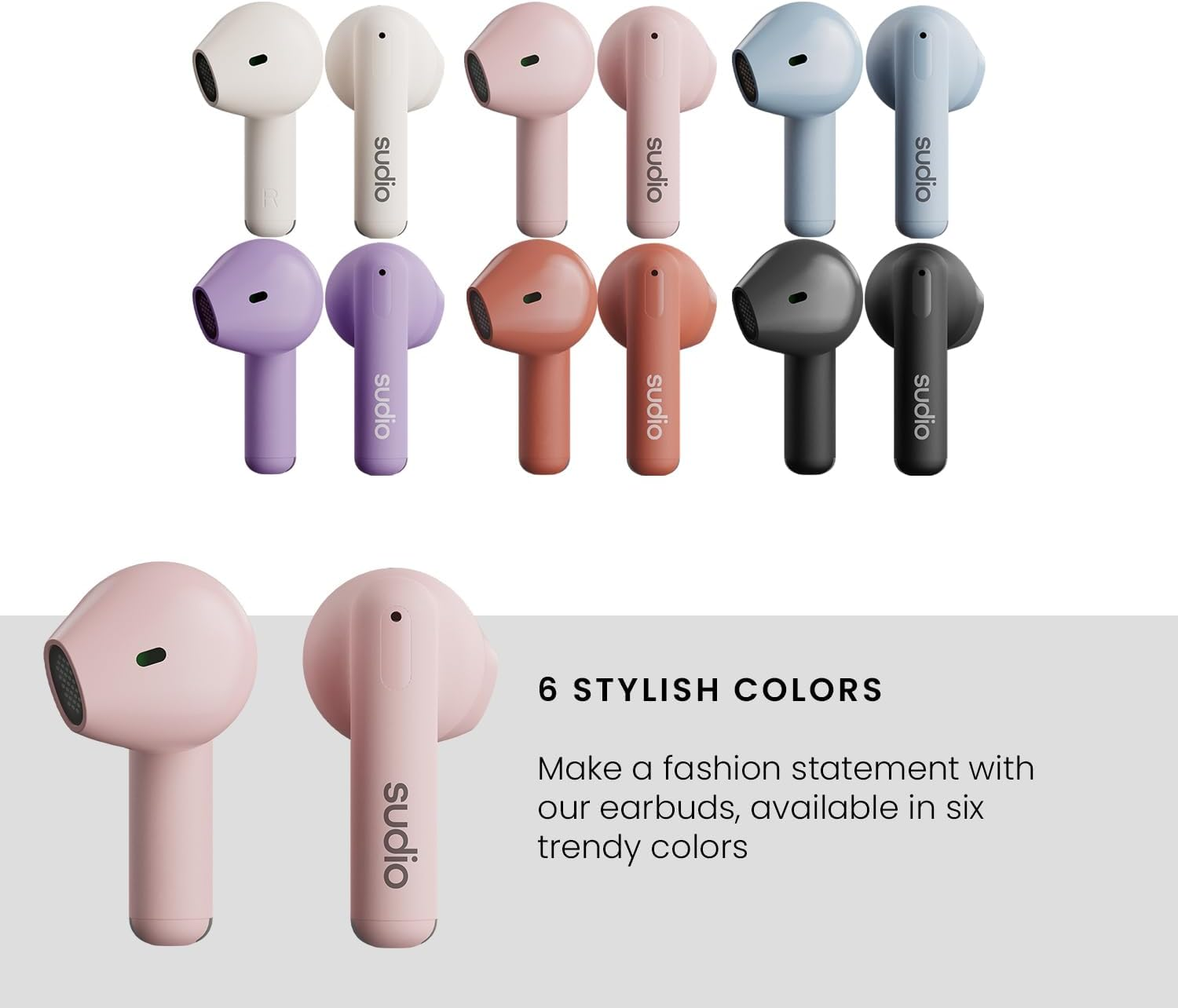 Sudio A1 Pink, Bluetooth Earphones, Touch Control with Compact Wireless Charging Cradle, IPX4 Protected, Noise-Permeable Headphones with Built-In Microphone, Premium Crystal Sound - Blue image number 3