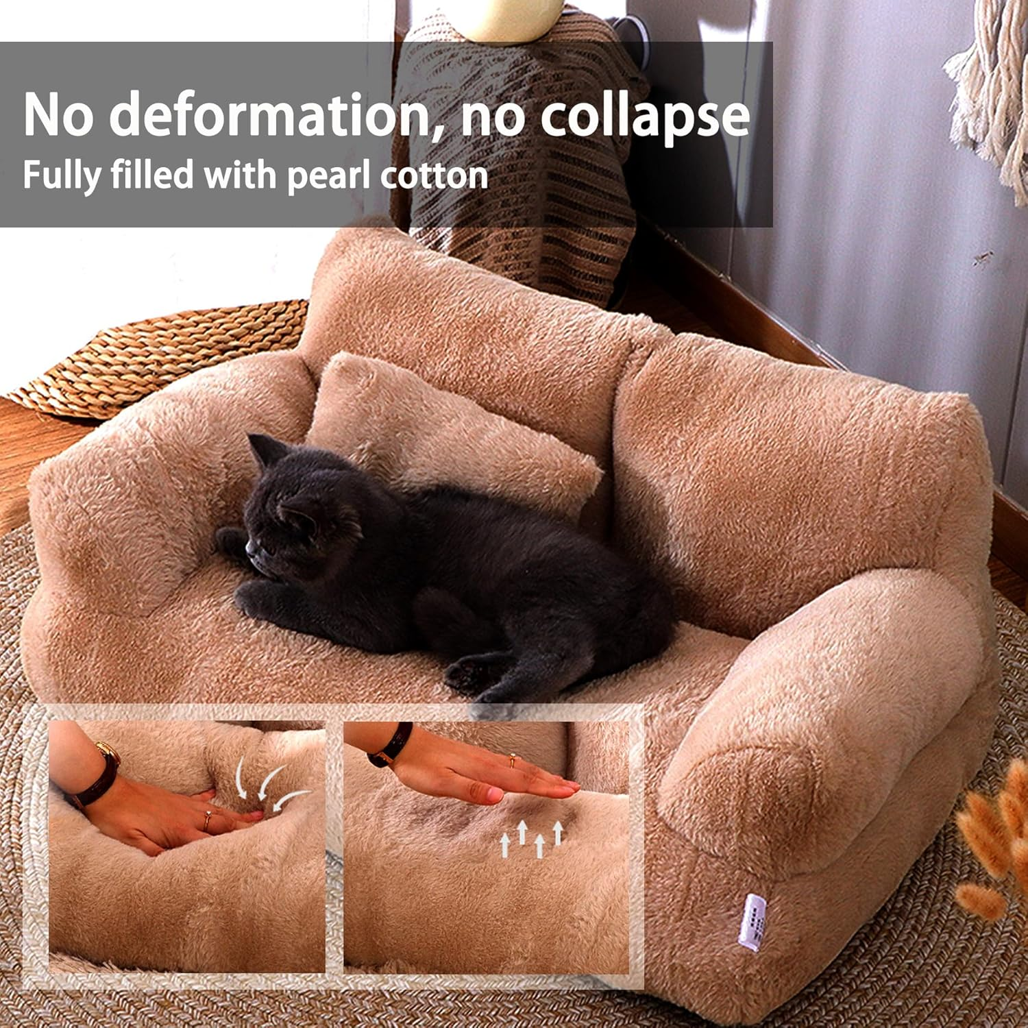 Dog Bed for Cats Medium Dogs, Pets Sofa Bed with Removable Washable Cover, Nonskid Bottom & Fine Crystal Velvet Fabric, Includes Dog Pillow - Full & Three-Dimensional, Memory Resilience image number 5